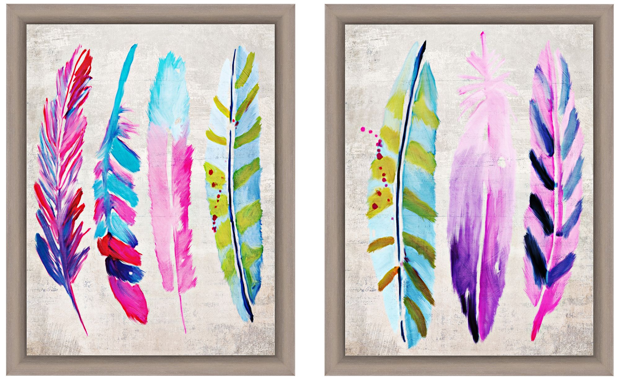 Colorful Feathers 18"H 2Piece Framed Giclee Wall Art Set 12P17