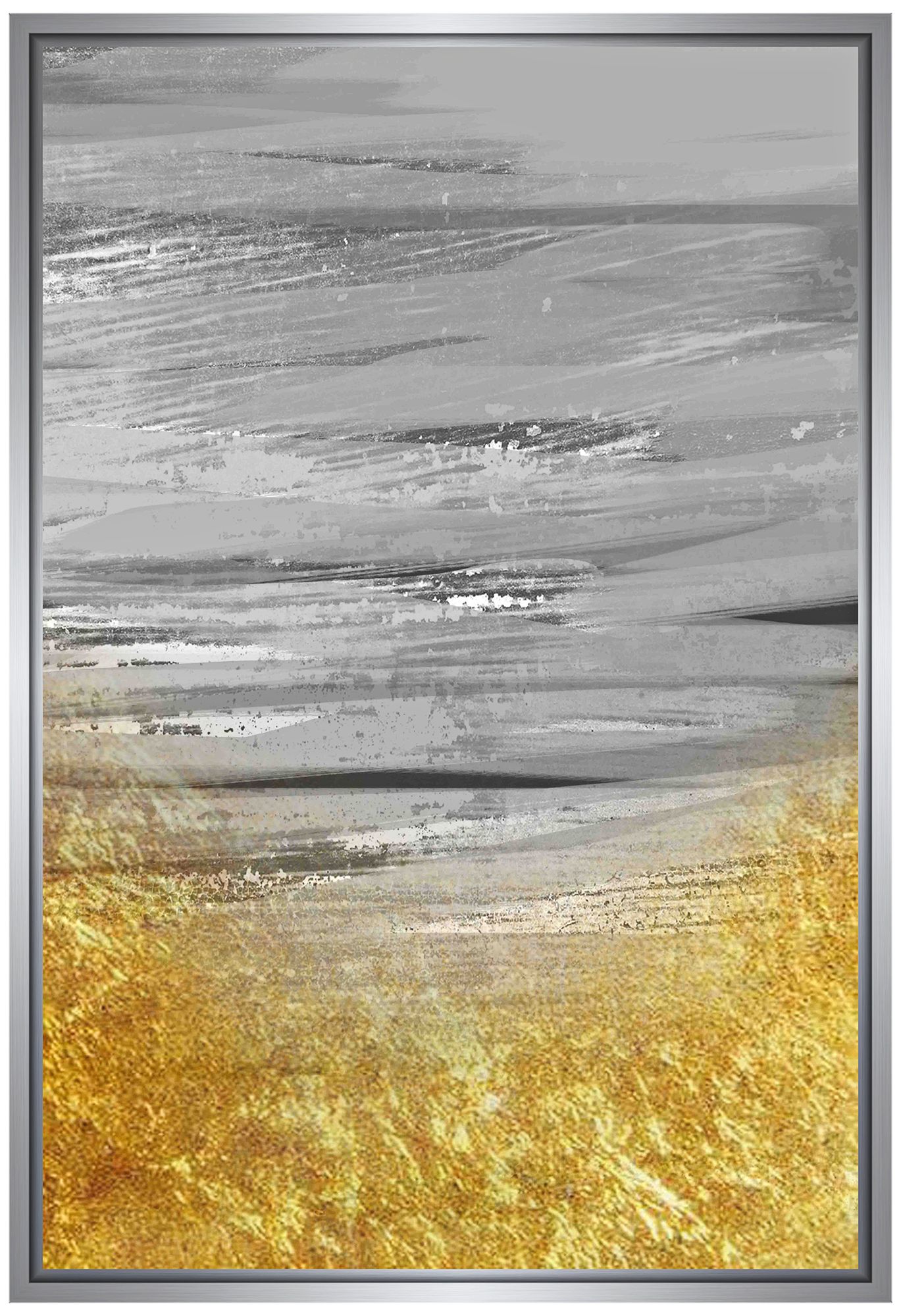 Gray and Gold Embellished 37 3/4" High Framed Canvas Wall Art 12P99