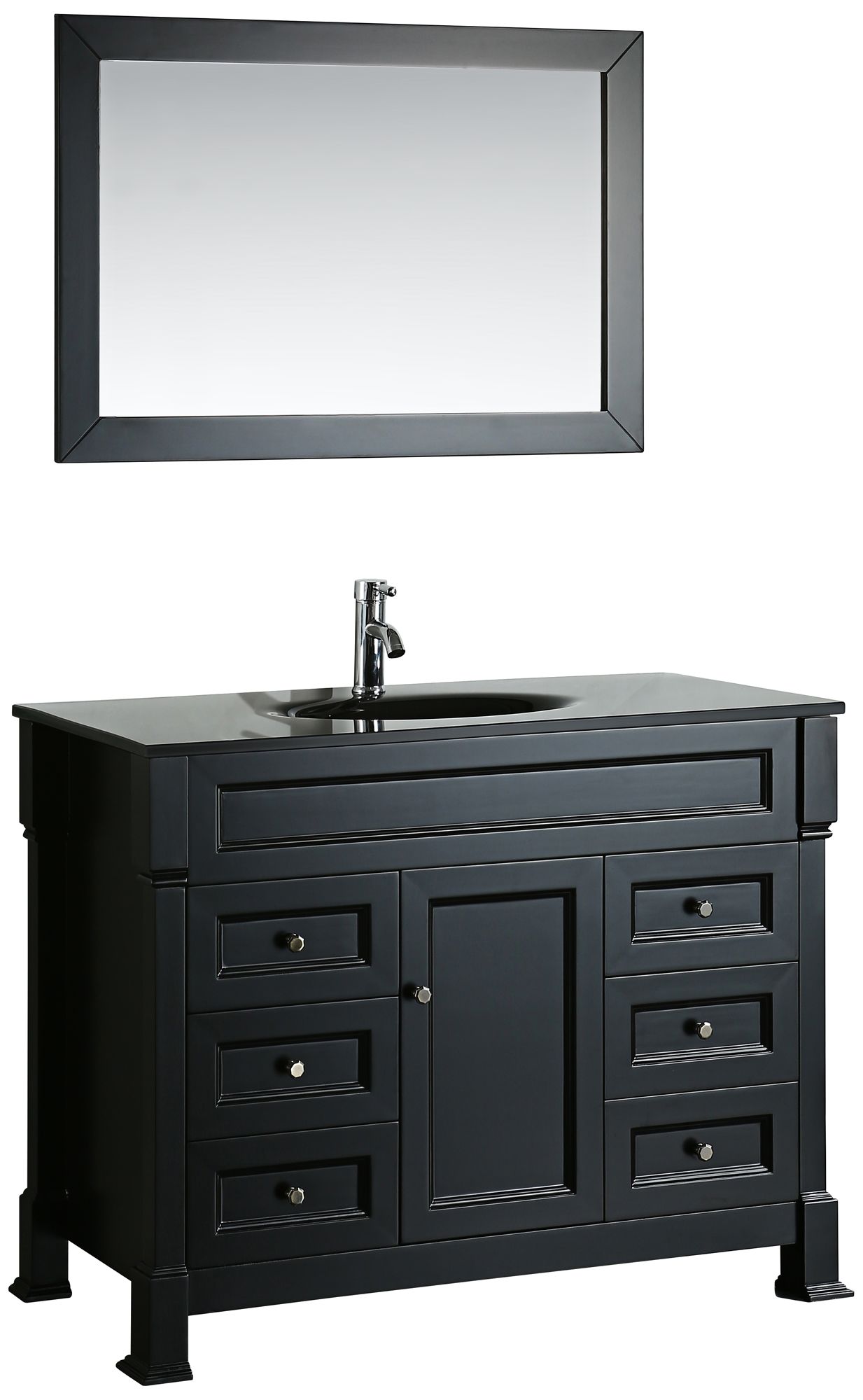 Bosconi 43" Black 6-Drawer Glass 1-Sink Vanity Set