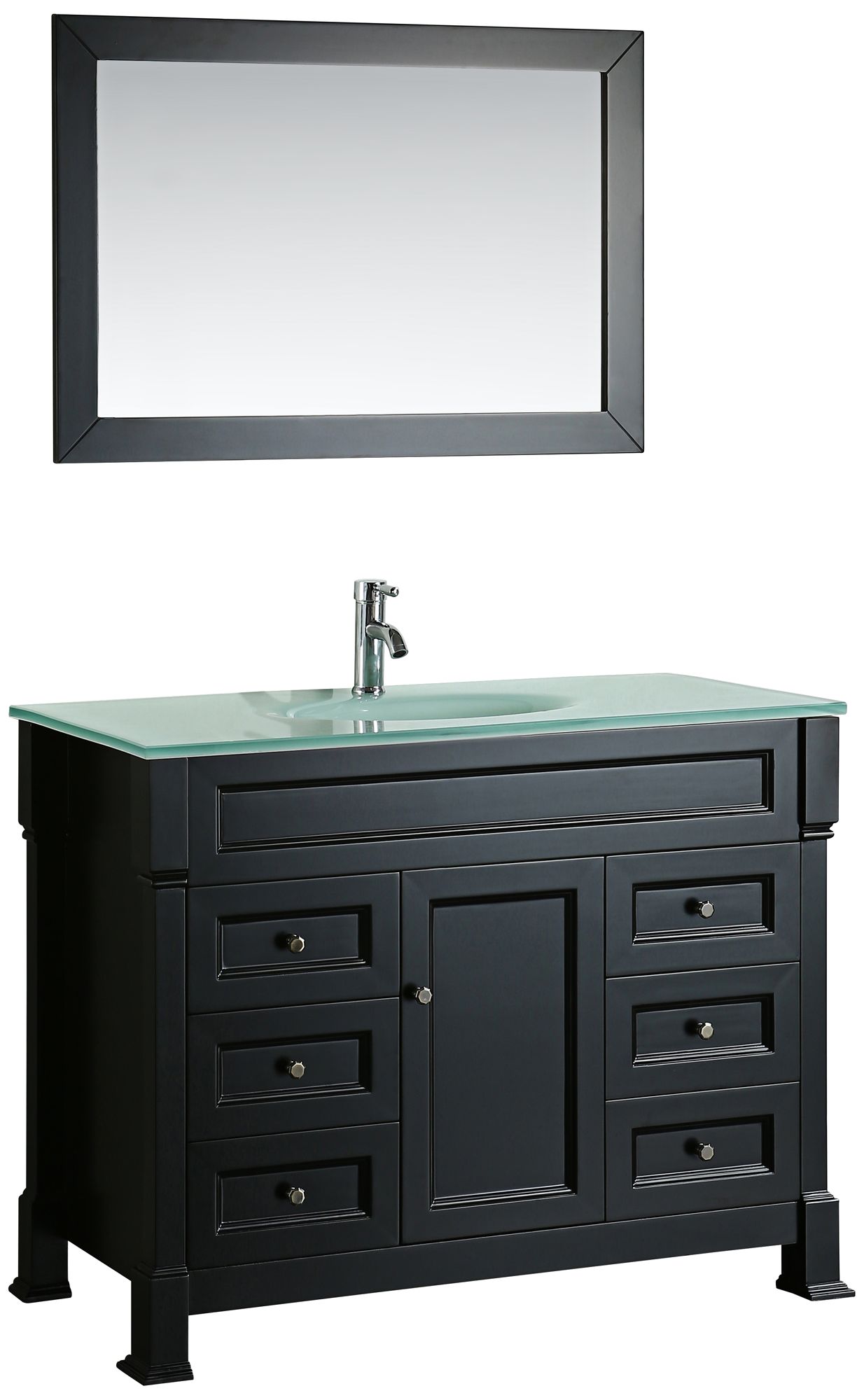 Bosconi 43" Black 6-Drawer White Glass 1-Sink Vanity Set