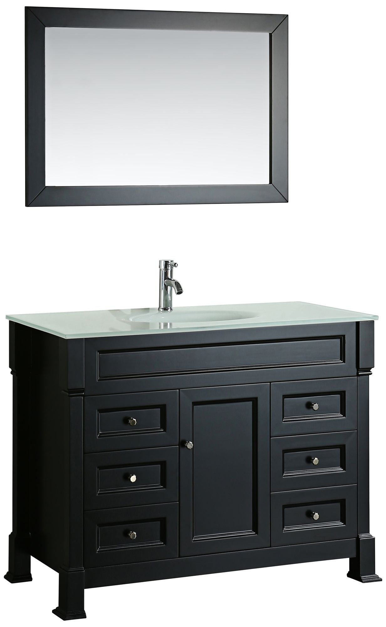 Bosconi 43" Black 6-Drawer Extra-White Glass Vanity Set