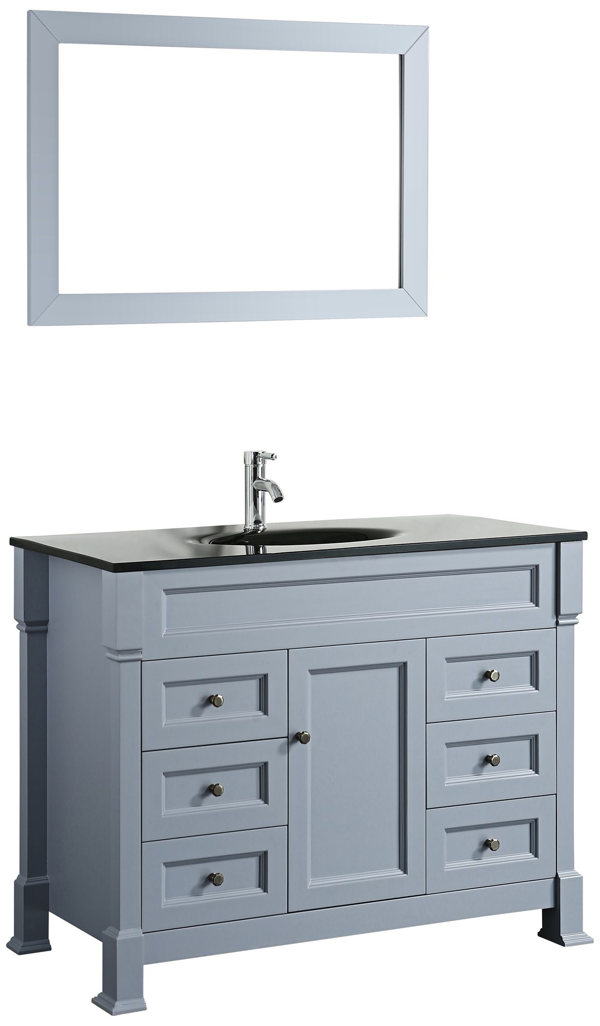 Bosconi 43" Gray 6-Drawer Black Glass 1-Sink Vanity Set