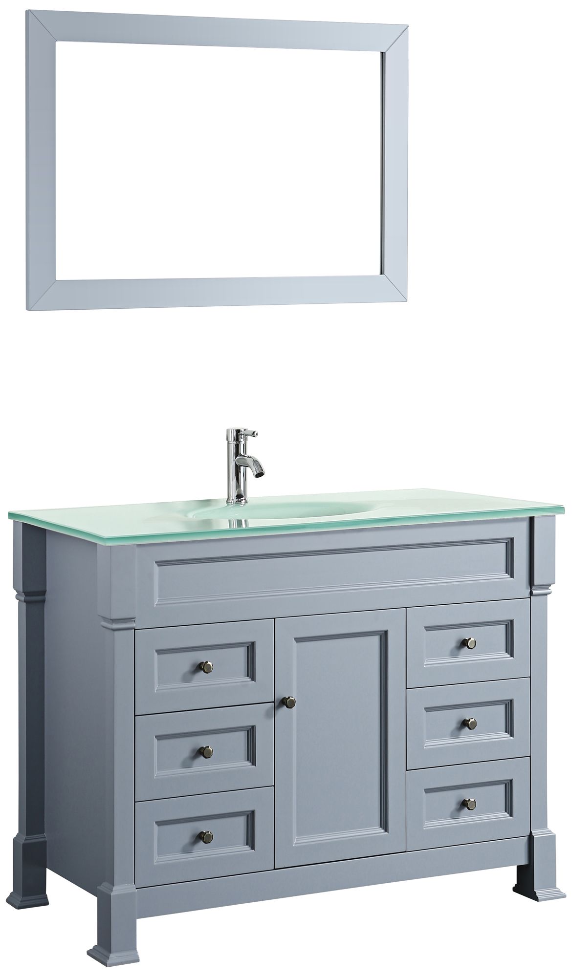 Bosconi 43" Gray 6-Drawer White Glass 1-Sink Vanity Set