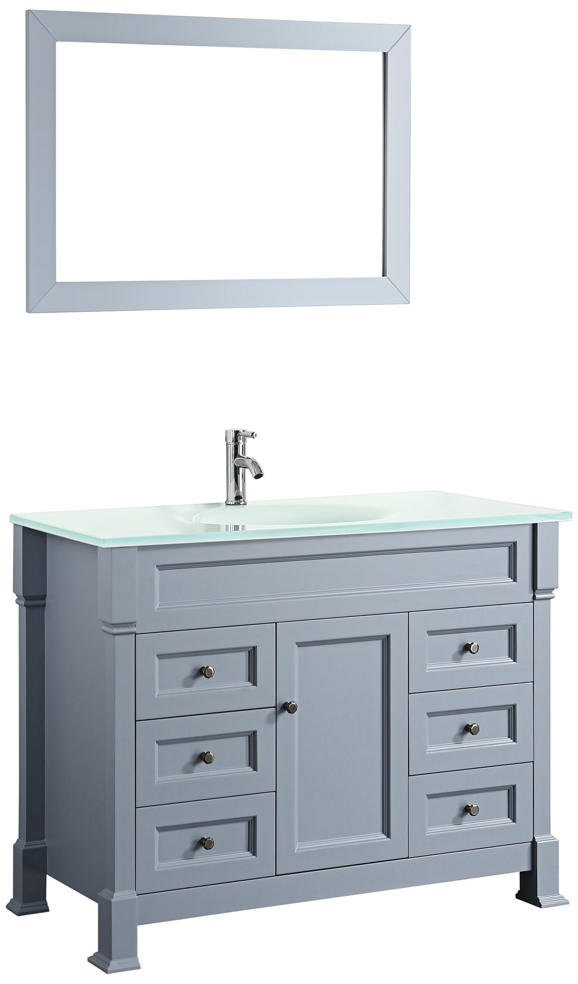 Bosconi 43" Gray 6-Drawer Extra-White Glass Vanity Set