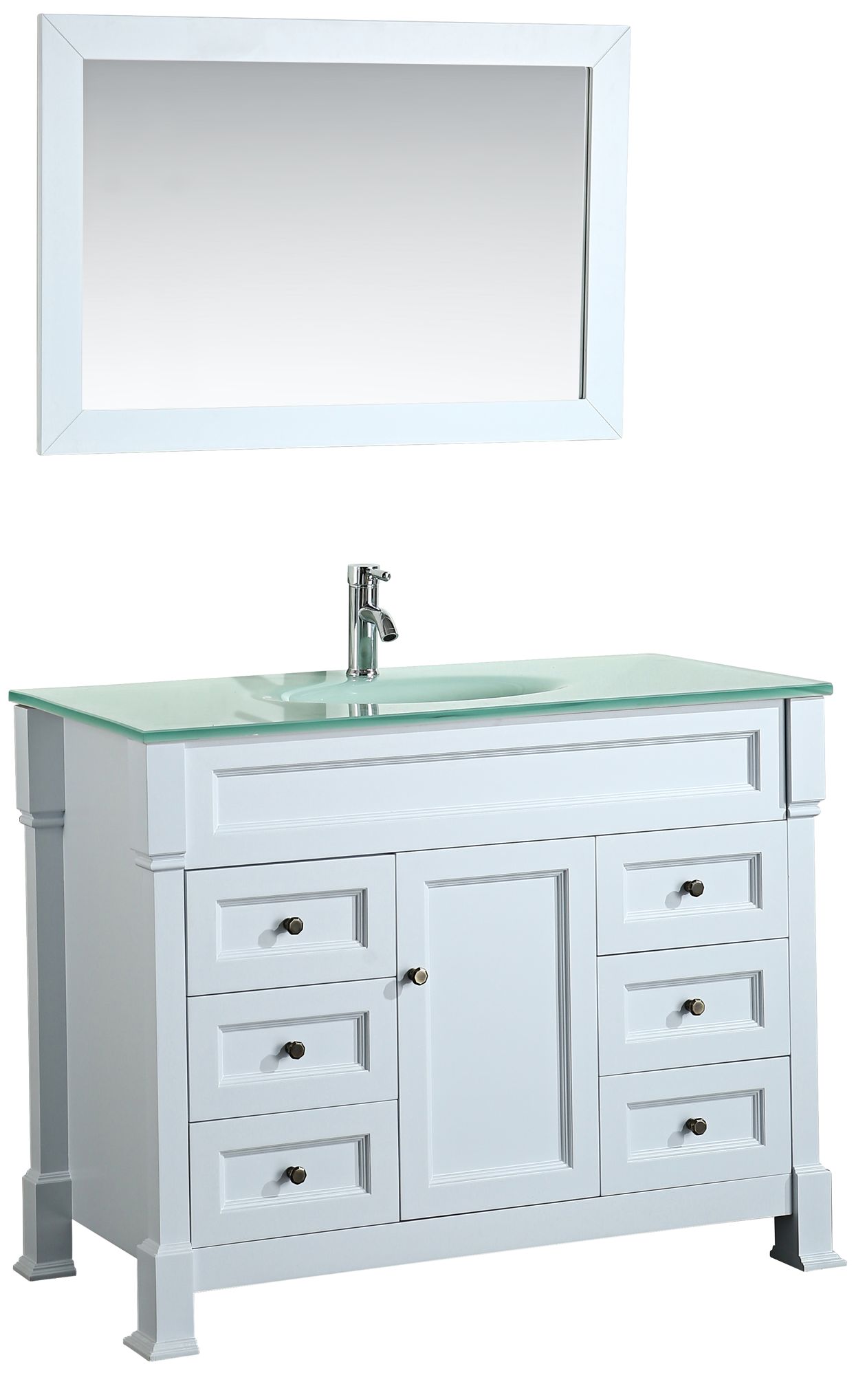 Bosconi 43" White 6-Drawer Glass 1-Sink Vanity Set