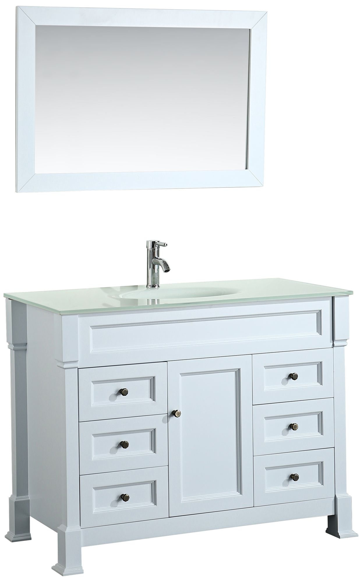 Bosconi 43" White 6-Drawer Extra-White Glass Vanity Set