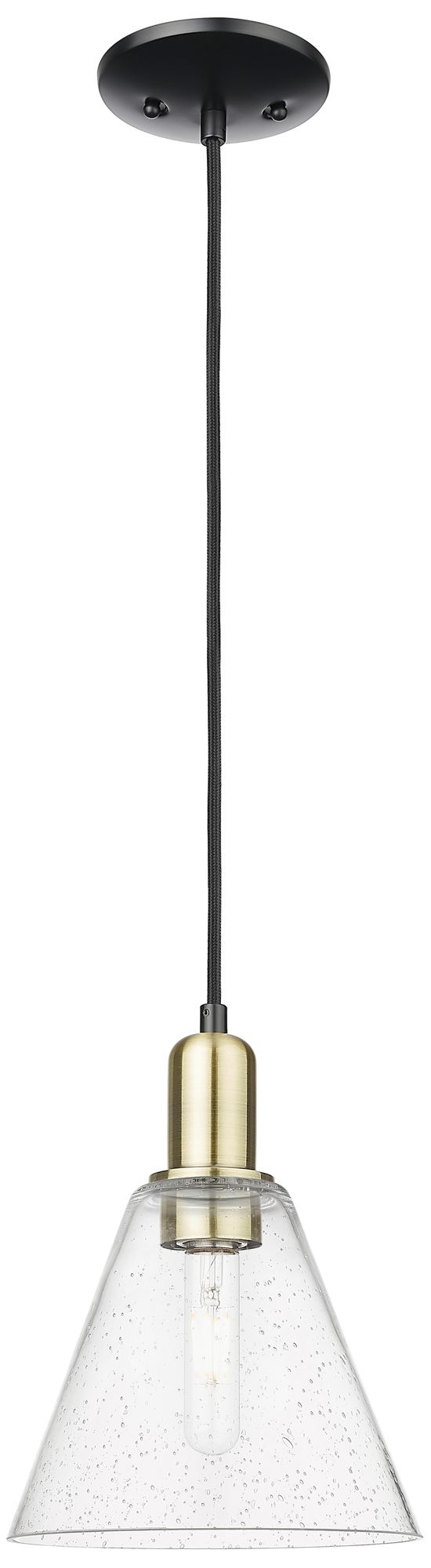 Innovations Lighting Arcadia Berkshire Glass 8"w Black Brass Cord Pendant W/ Seedy Shade