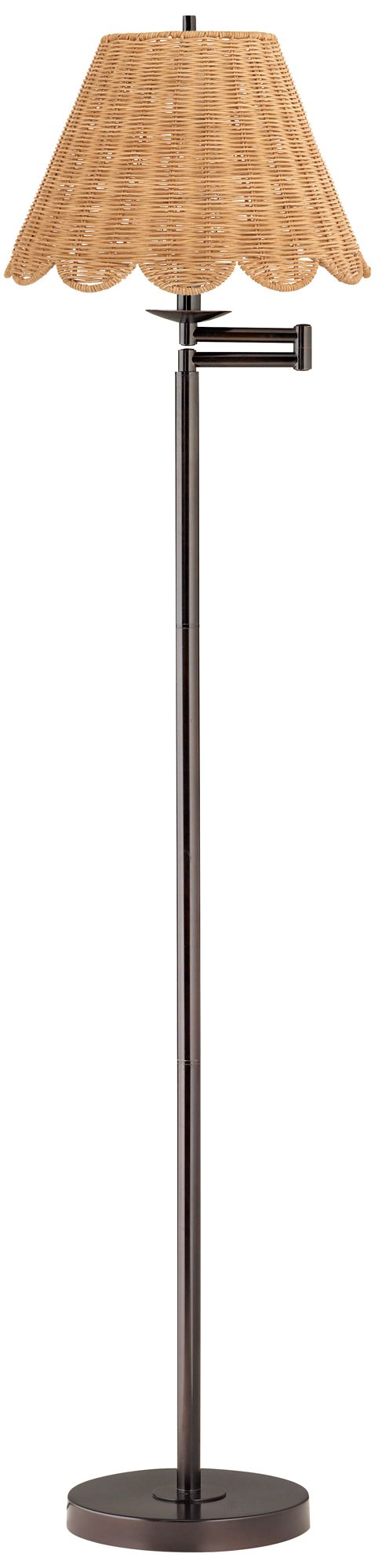 360 Lighting 60" High Natural Rattan And Bronze Swing Arm Floor Lamp