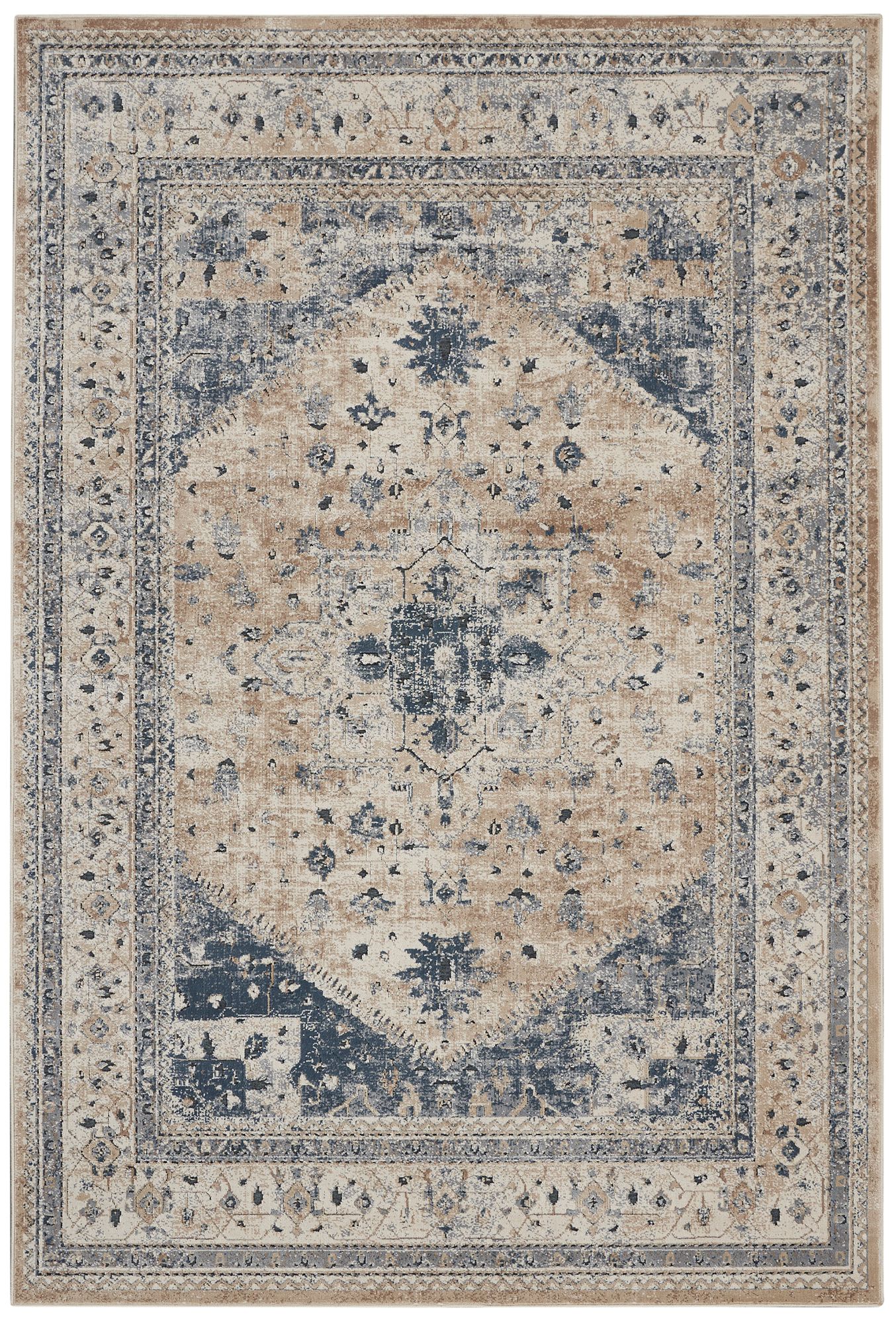 Nourison Malta MAI02 Beige and Blue Area Rug 