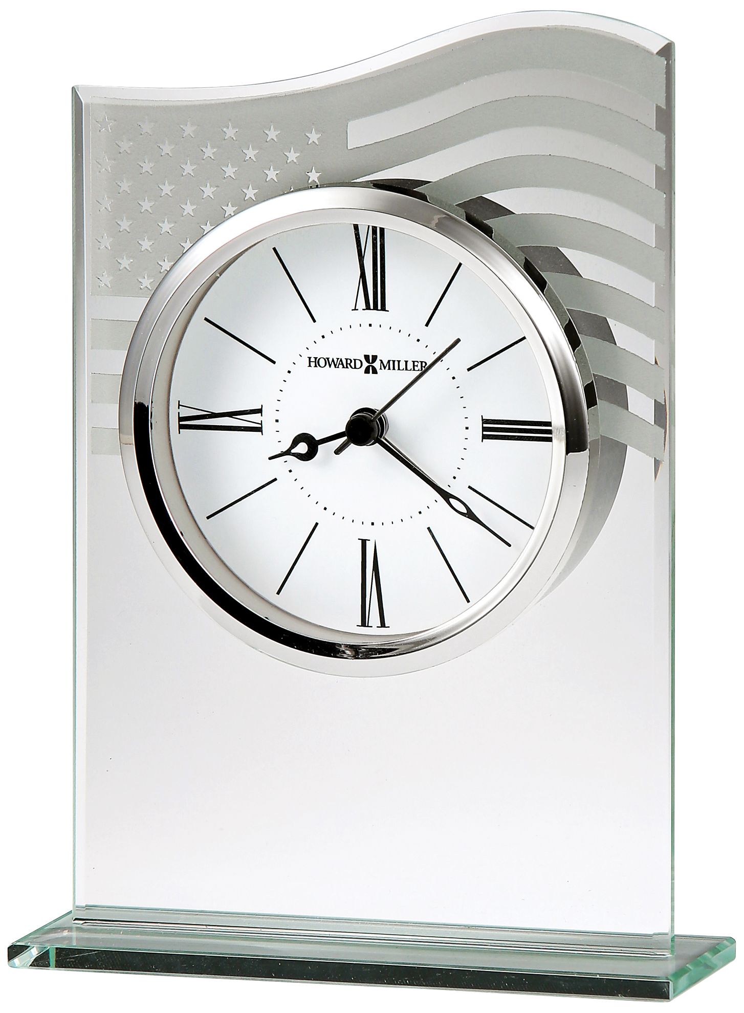 Liberty 7" High American Flag Etched Glass Alarm Clock