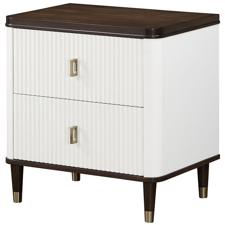 Carena Nightstand w/USB Port, White & Walnut