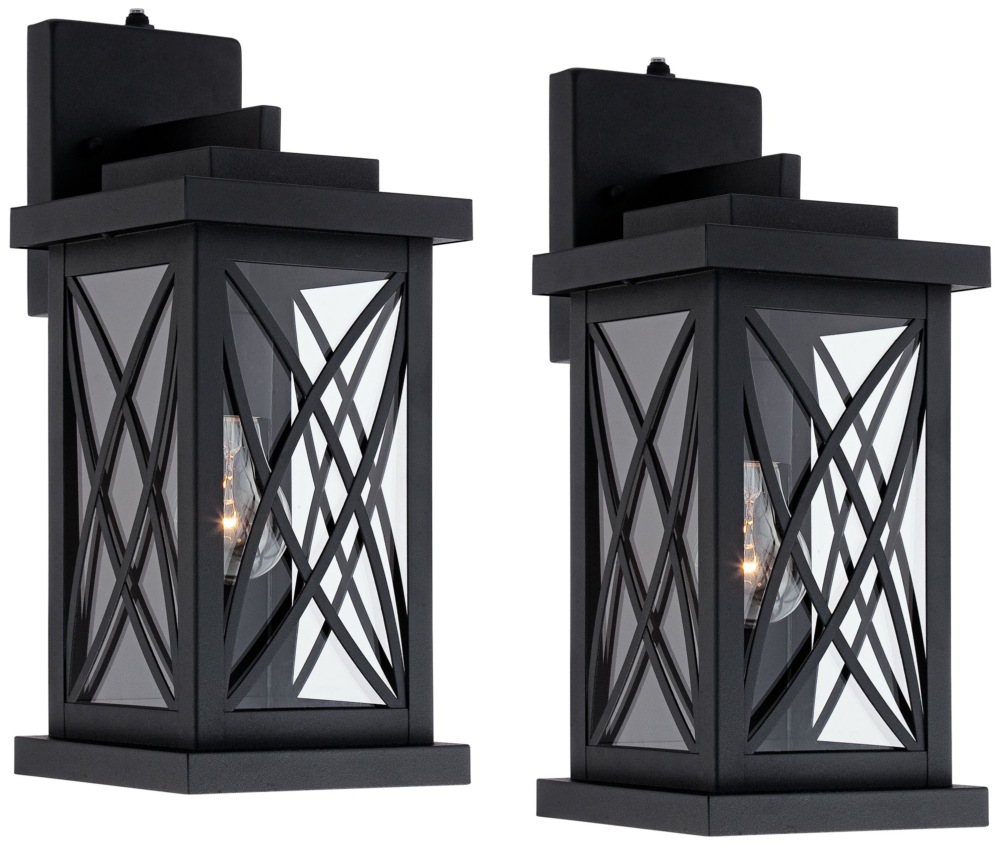 John Timberland Woodland Park 15" Black Dusk To Dawn Outdoor Porch Light Set Of 2