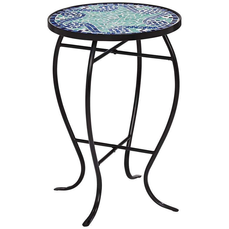 Ocean Wave Mosaic Black Iron Outdoor Accent Table