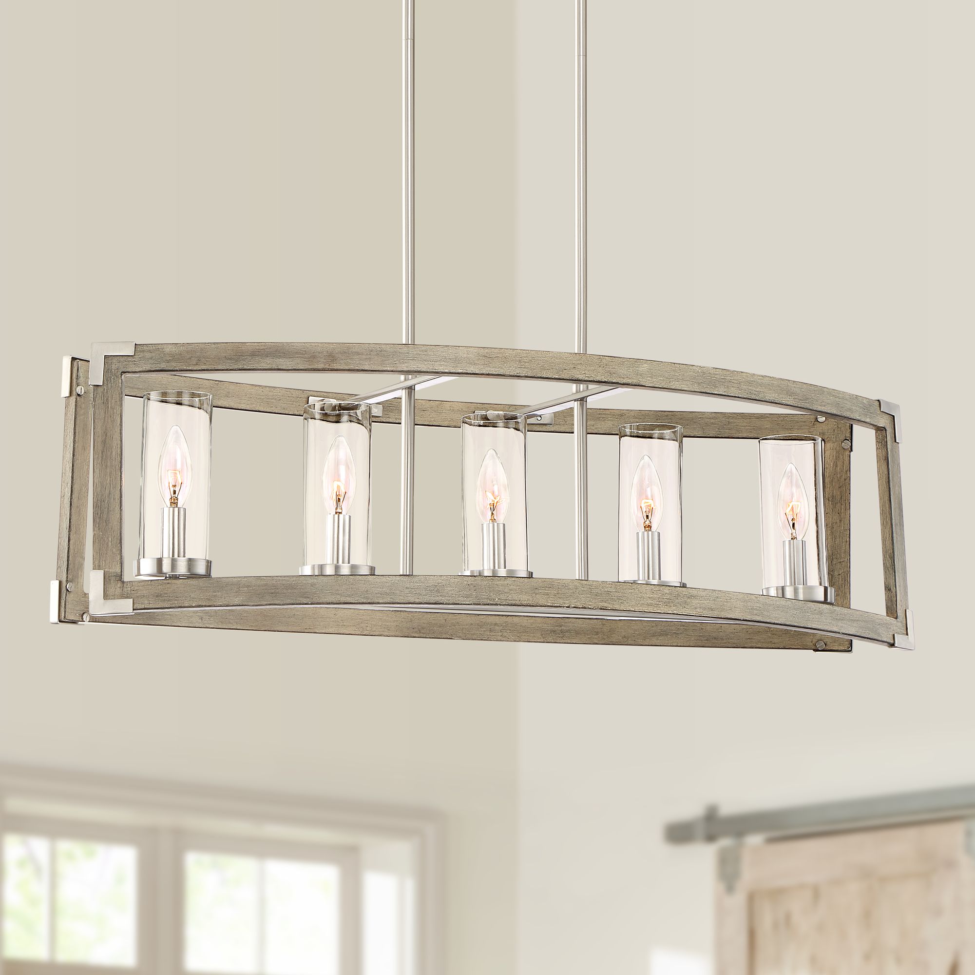 Details About Wood Nickel Linear Pendant Chandelier 32 3 4 5 Light Kitchen Island Dining Room