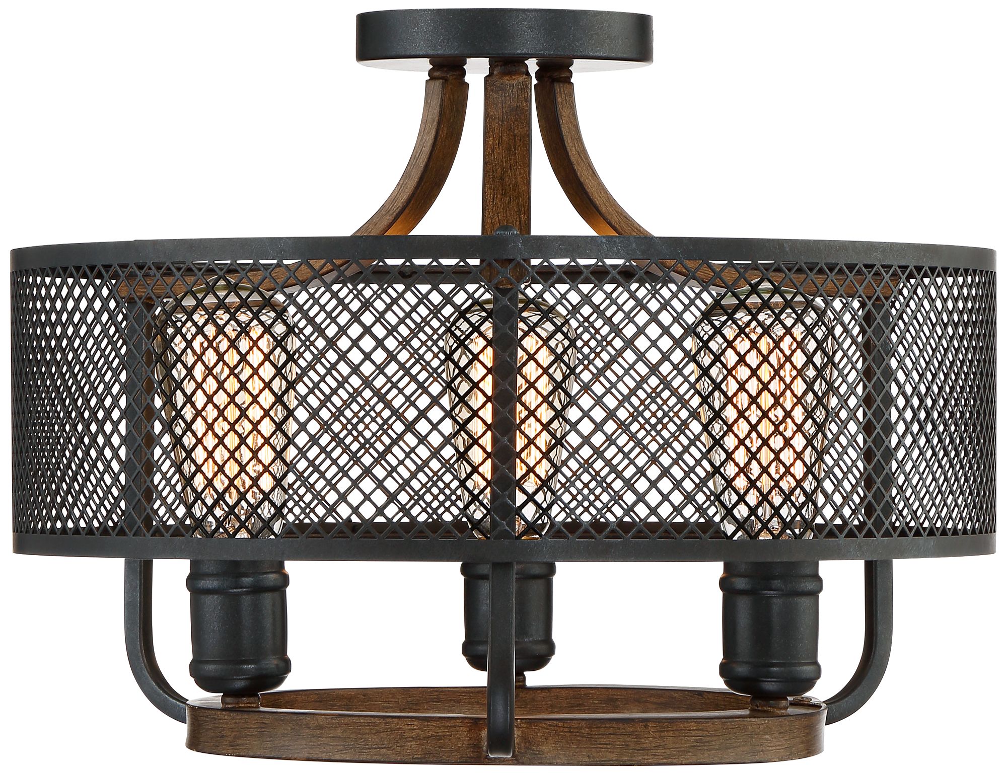 Halvor 16" Wide 3Light Black Mesh Ceiling Light 15D60 Lamps Plus