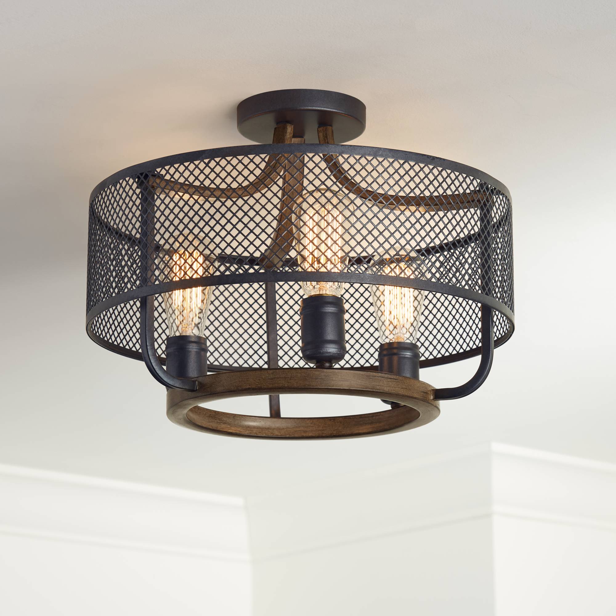 Details About Rustic Ceiling Light Semi Flush Mount Fixture Black Mesh 16 3 Light For Bedroom