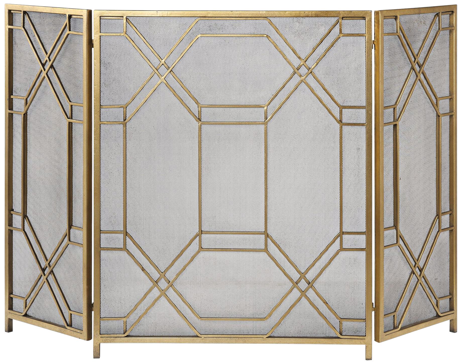 Uttermost Rosen Antiqued Gold Leaf 34&quot H Fireplace Screen