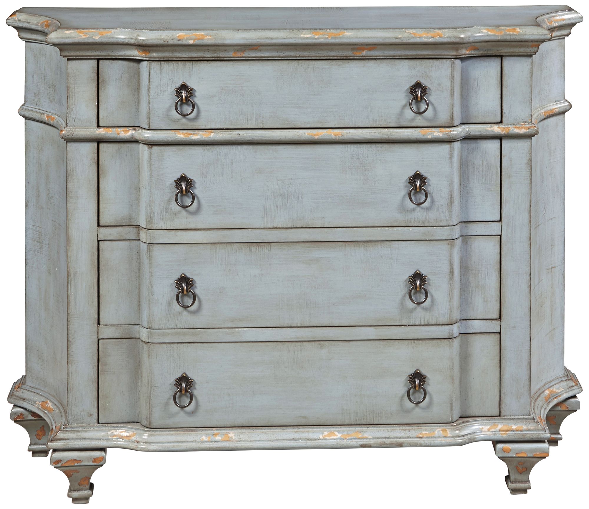 French 45 1/2" Wide 4-Drawer Distressed Blue Accent Chest