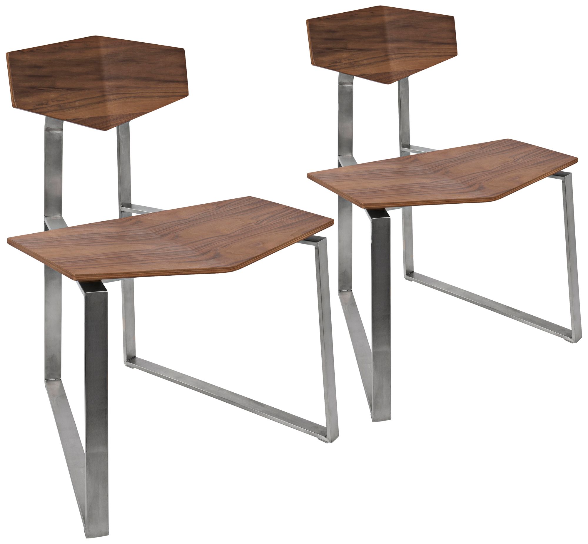 Flight Walnut Wood and Chrome Accent Chair Set of 2