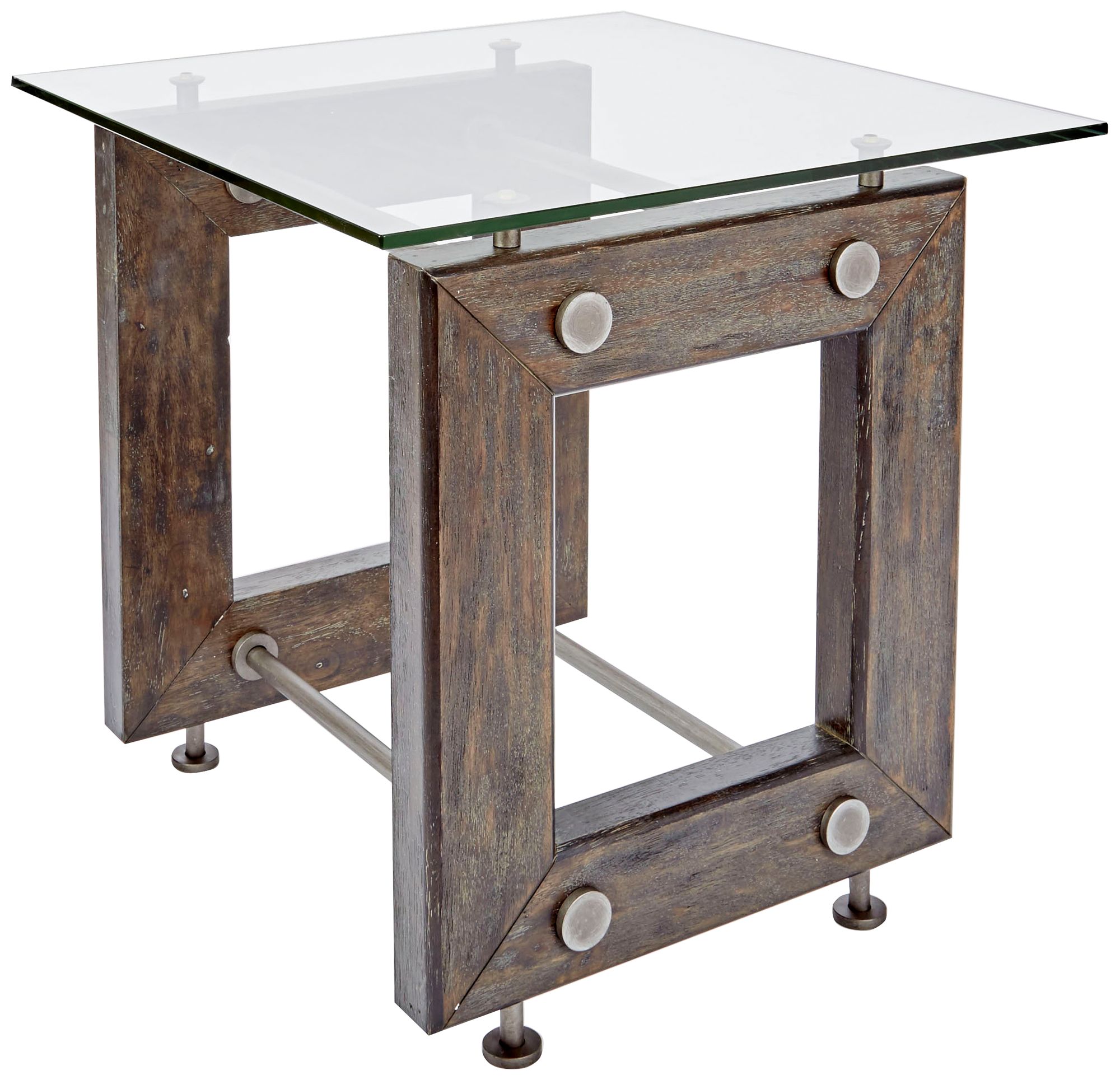 Knox 24" Wide Glass and Wood Industrial End Table