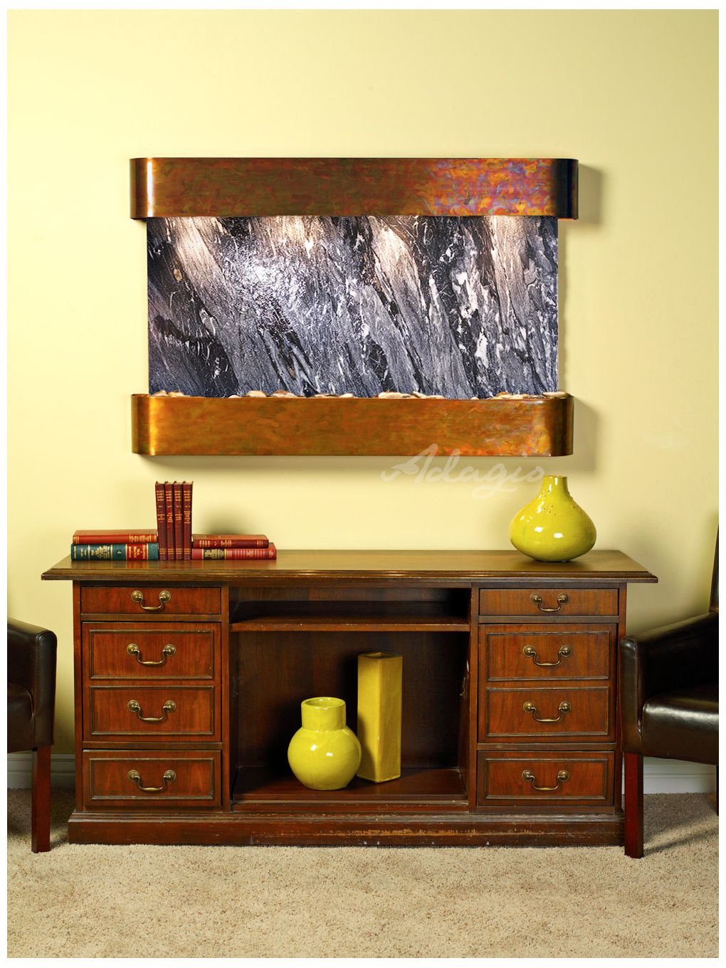 Sunrise Springs 35" High Round Rustic Black Indoor Wall Fountain