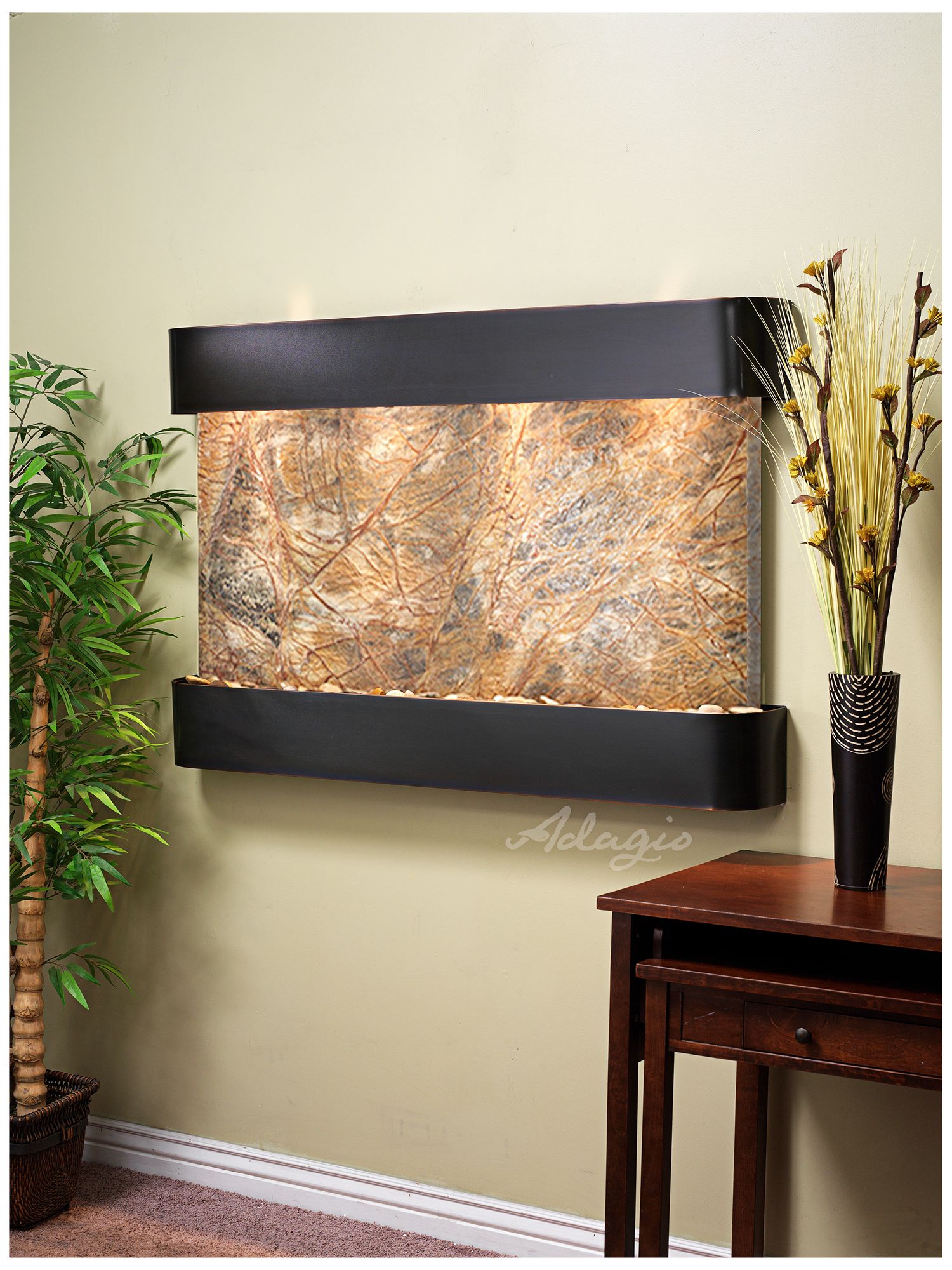 Sunrise Springs 35" High Brown Marble Round Indoor Wall Fountain