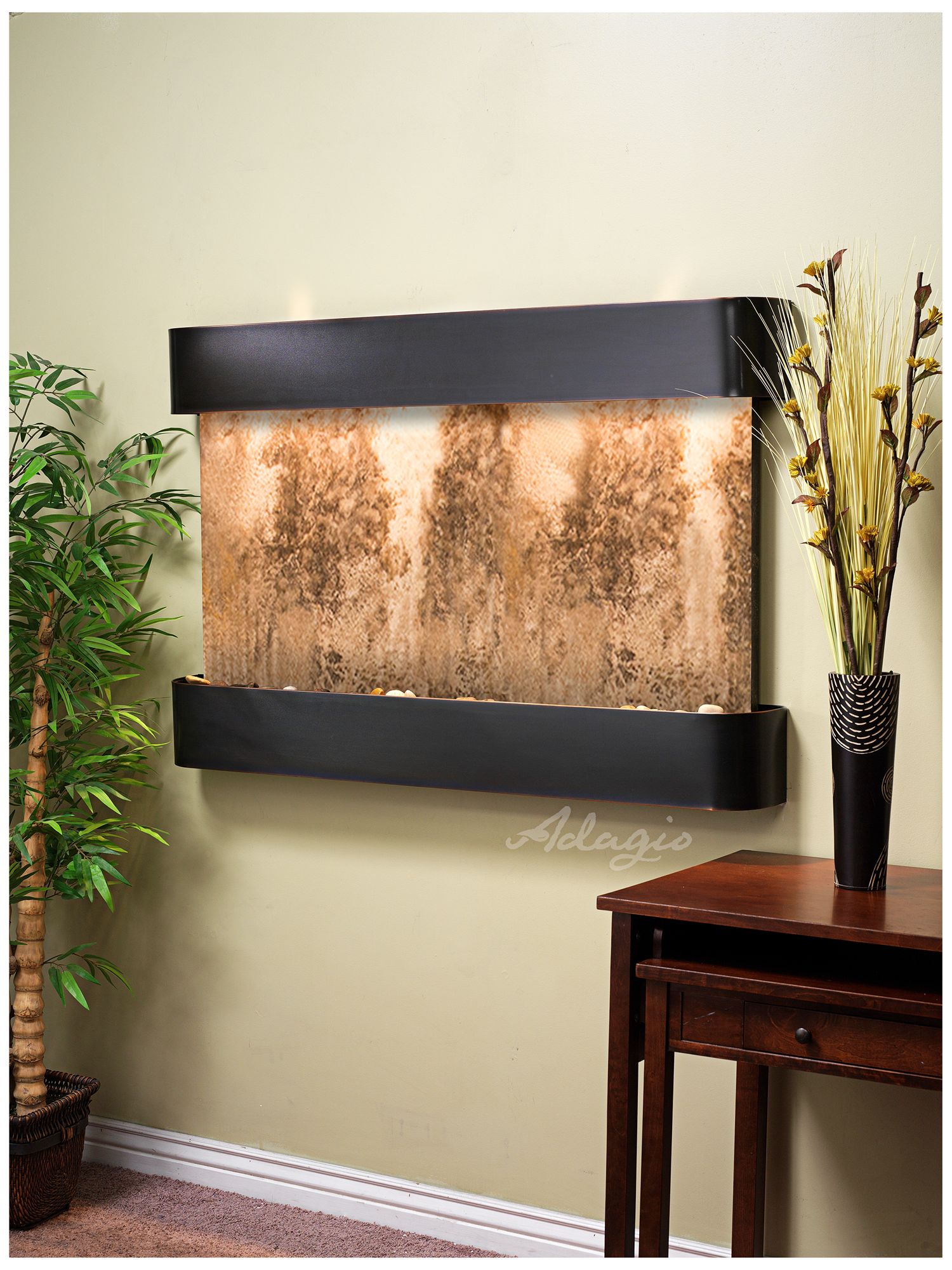 Sunrise Springs 35" High Travertine Round Indoor Wall Fountain