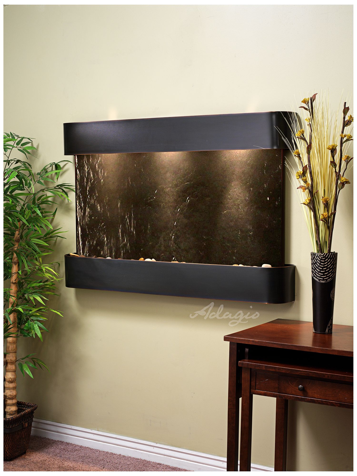 Sunrise Springs 35" High Black Stone Round Indoor Wall Fountain