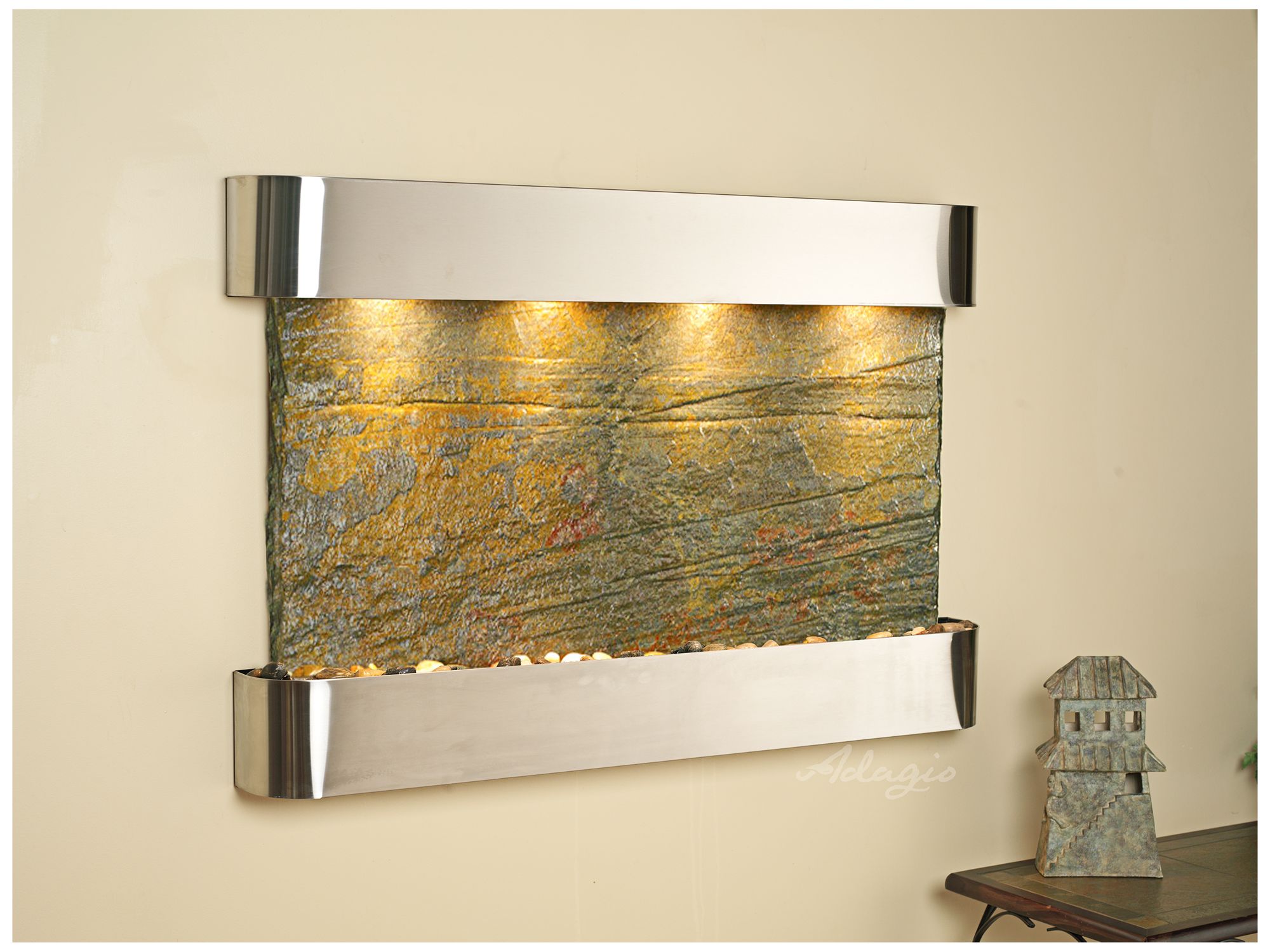 Sunrise Springs 35" High Round Steel Green Indoor Wall Fountain