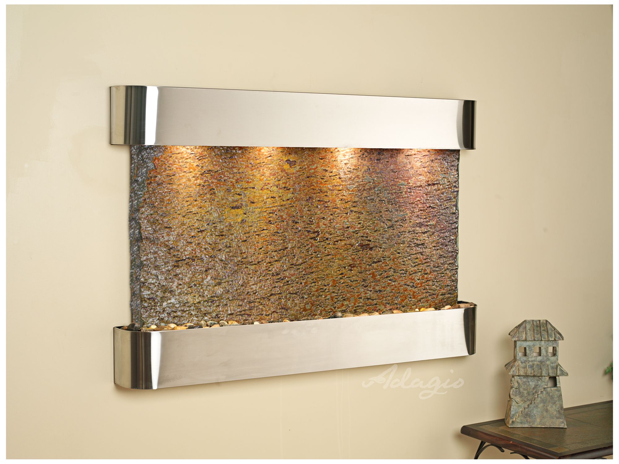 Sunrise Springs 35" High Round Steel Indoor Slate Wall Fountain