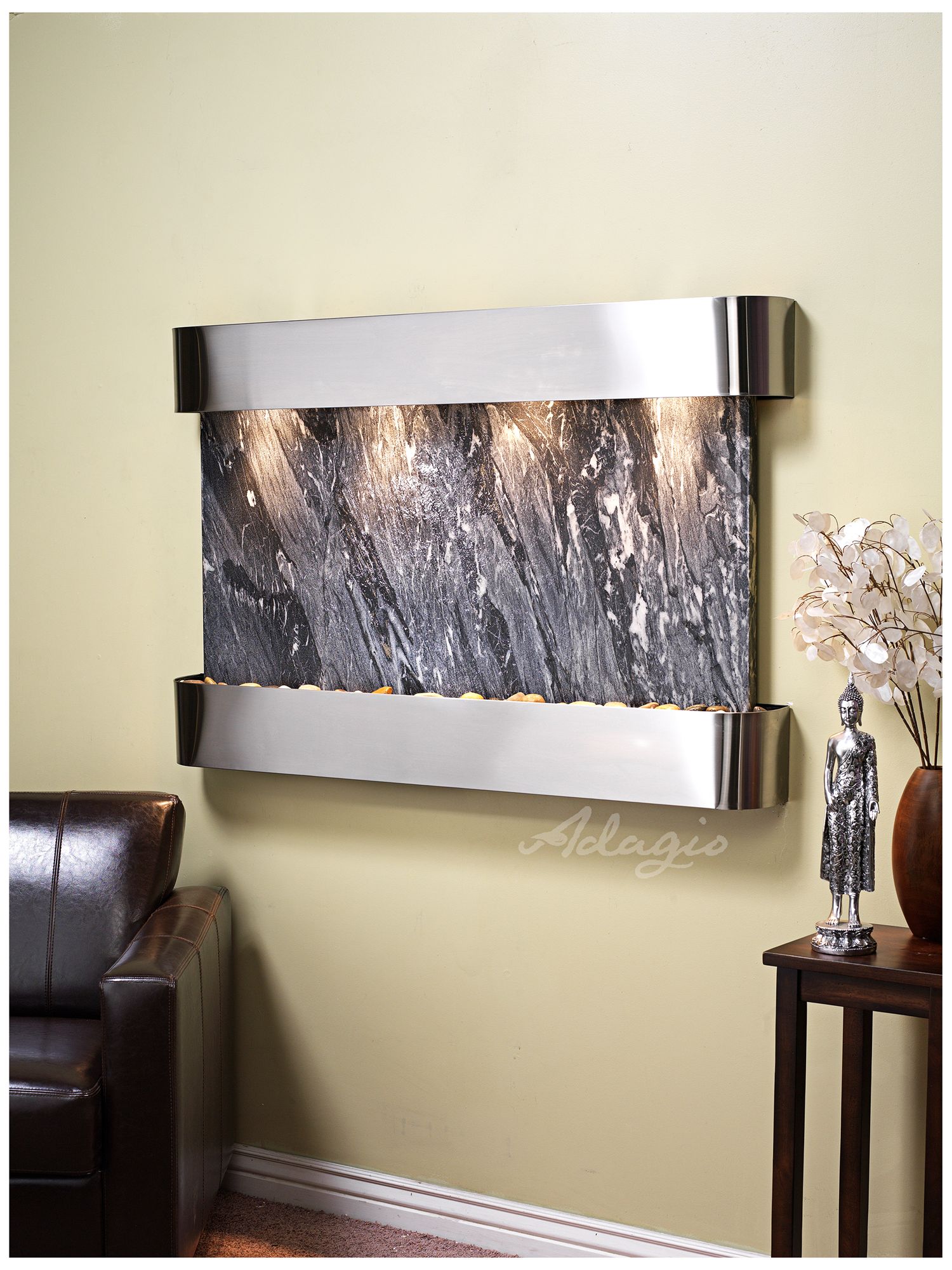 Sunrise Springs 35" High Round Steel Black Indoor Wall Fountain