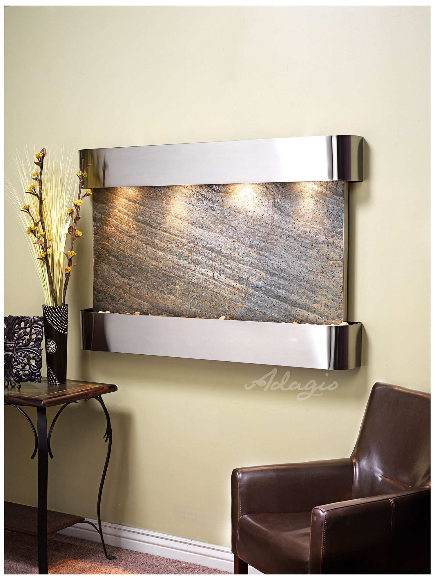 Sunrise Springs 35" High Round Steel Indoor Stone Wall Fountain