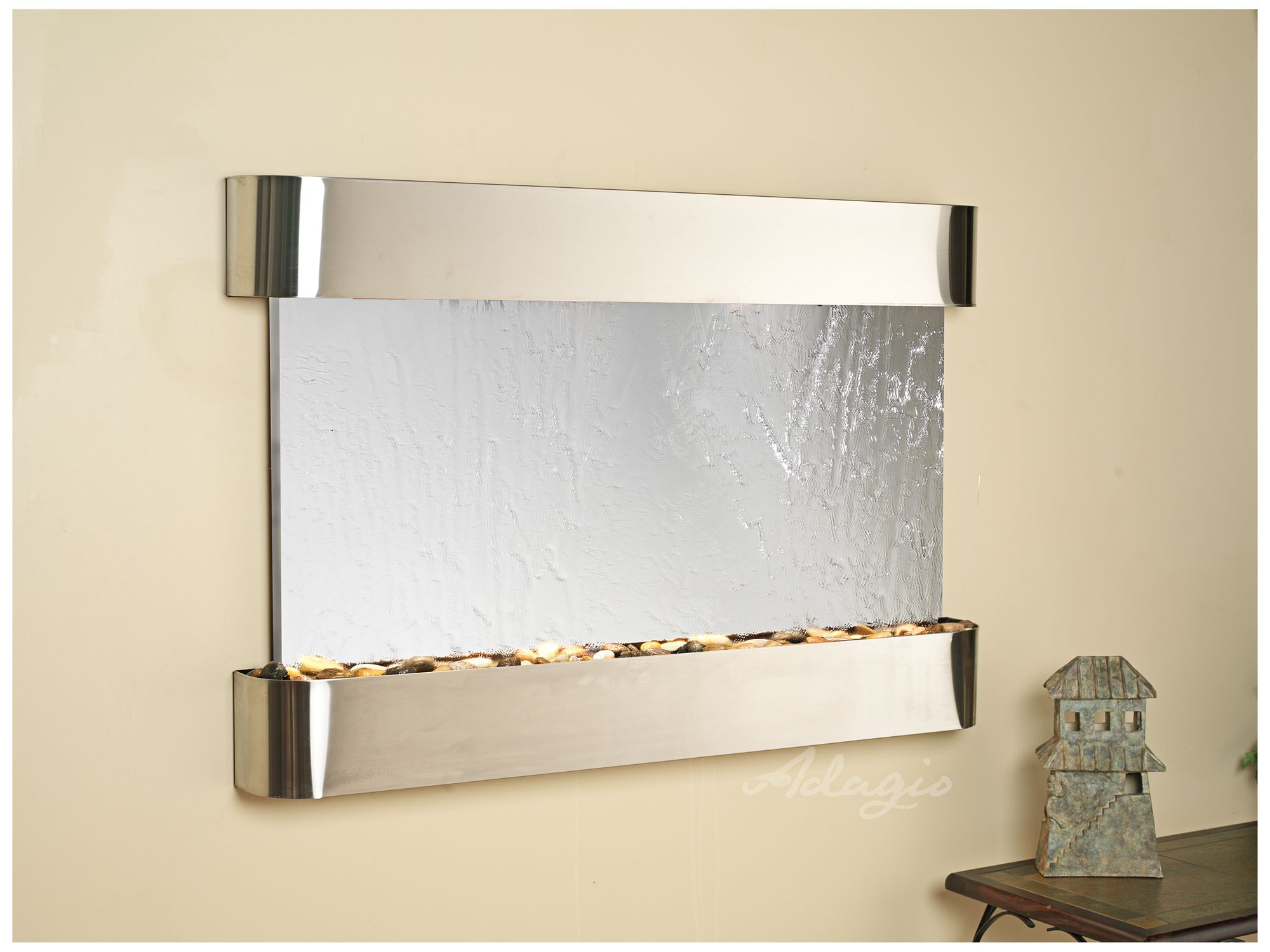 Sunrise Springs 35" High Round Steel Mirror Indoor Wall Fountain