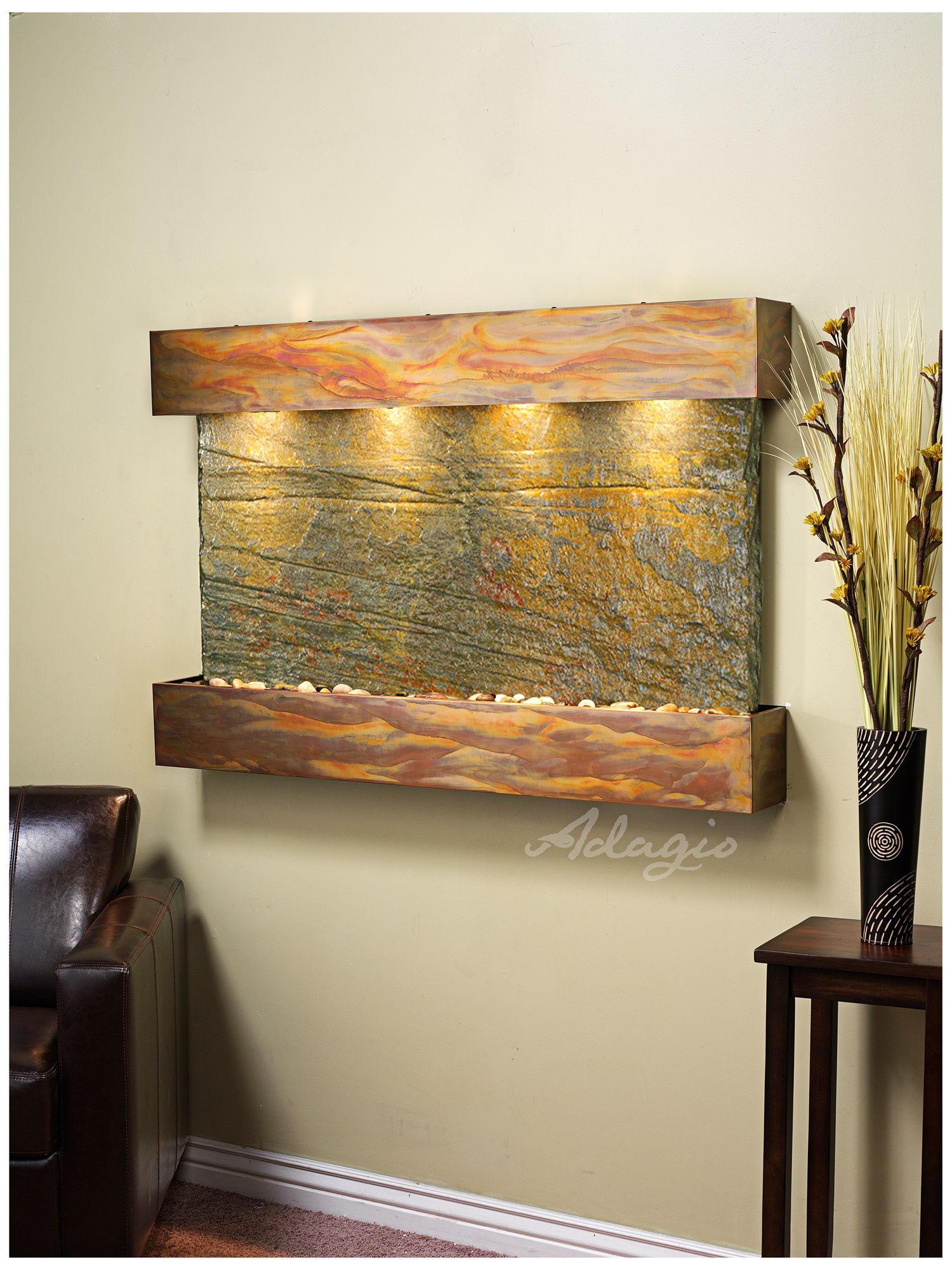 Sunrise Springs 35" High Rustic Green Slate Indoor Wall Fountain