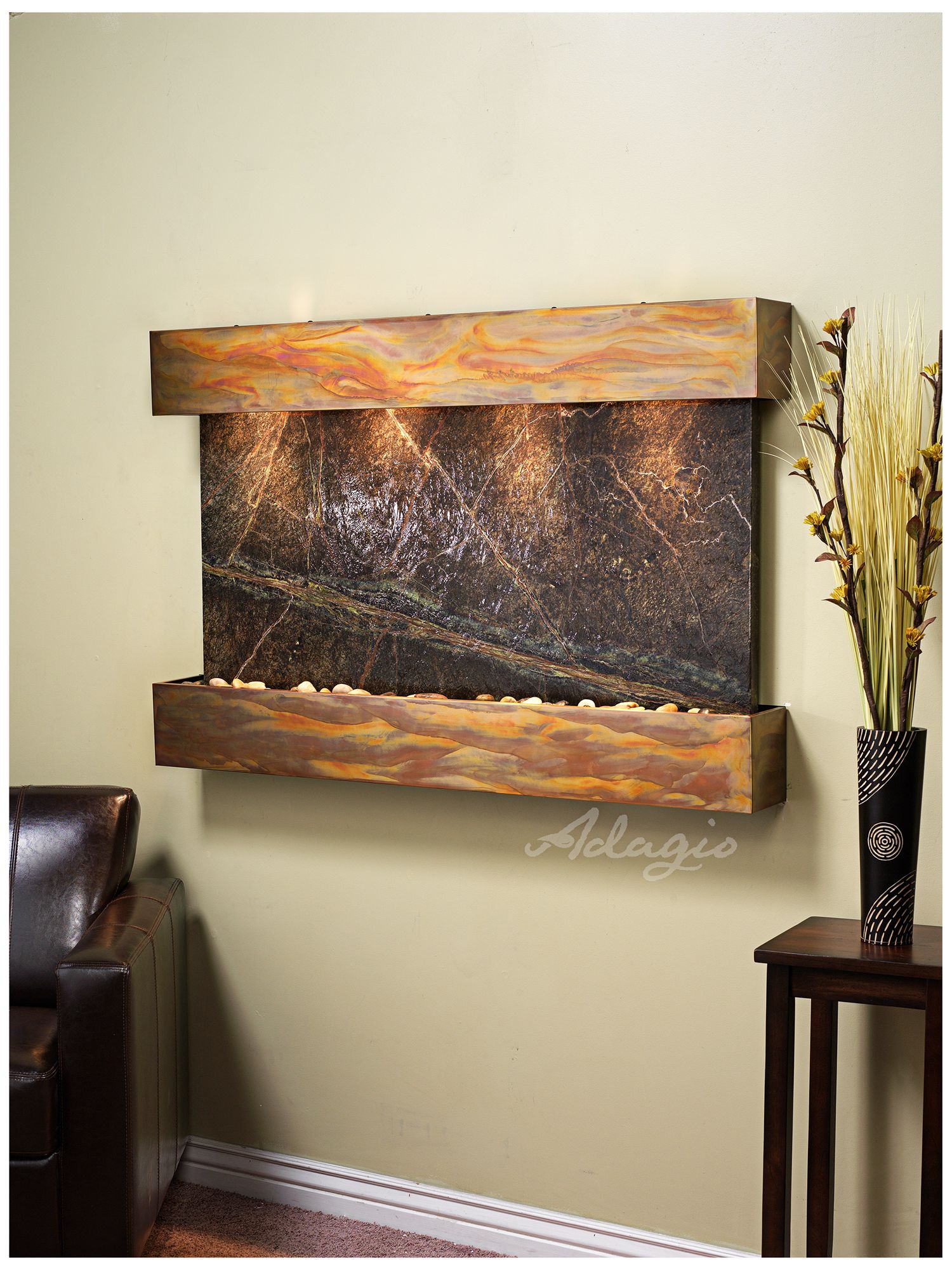 Sunrise Springs 35" High Rustic Green Marble Indoor Fountain