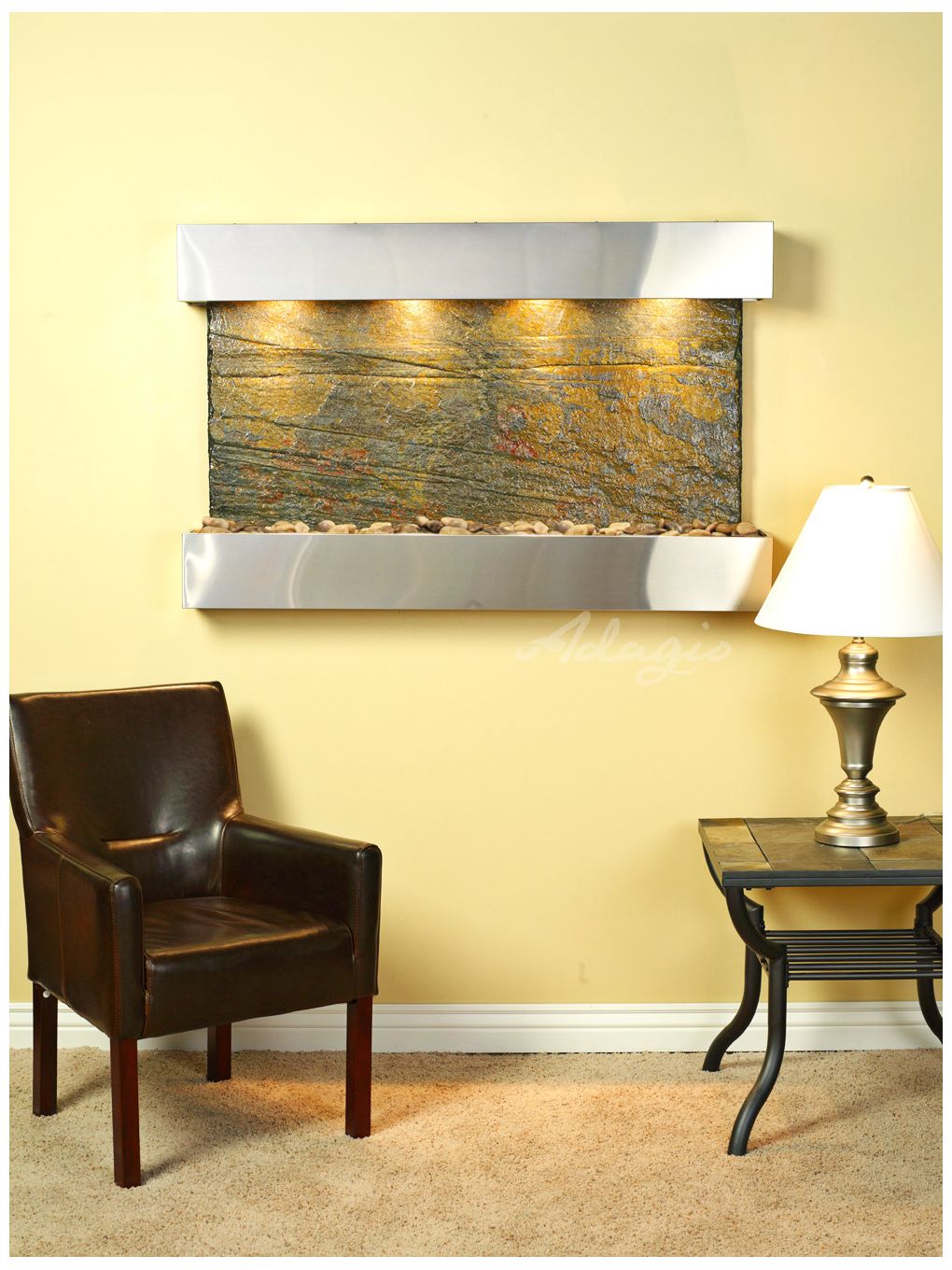 Sunrise Springs 35" High Green Slate Indoor Steel Wall Fountain