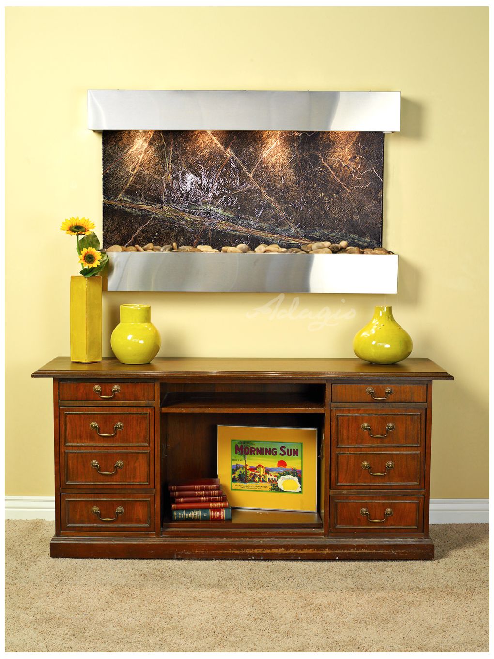 Sunrise Springs 35" High Green Marble Indoor Steel Wall Fountain