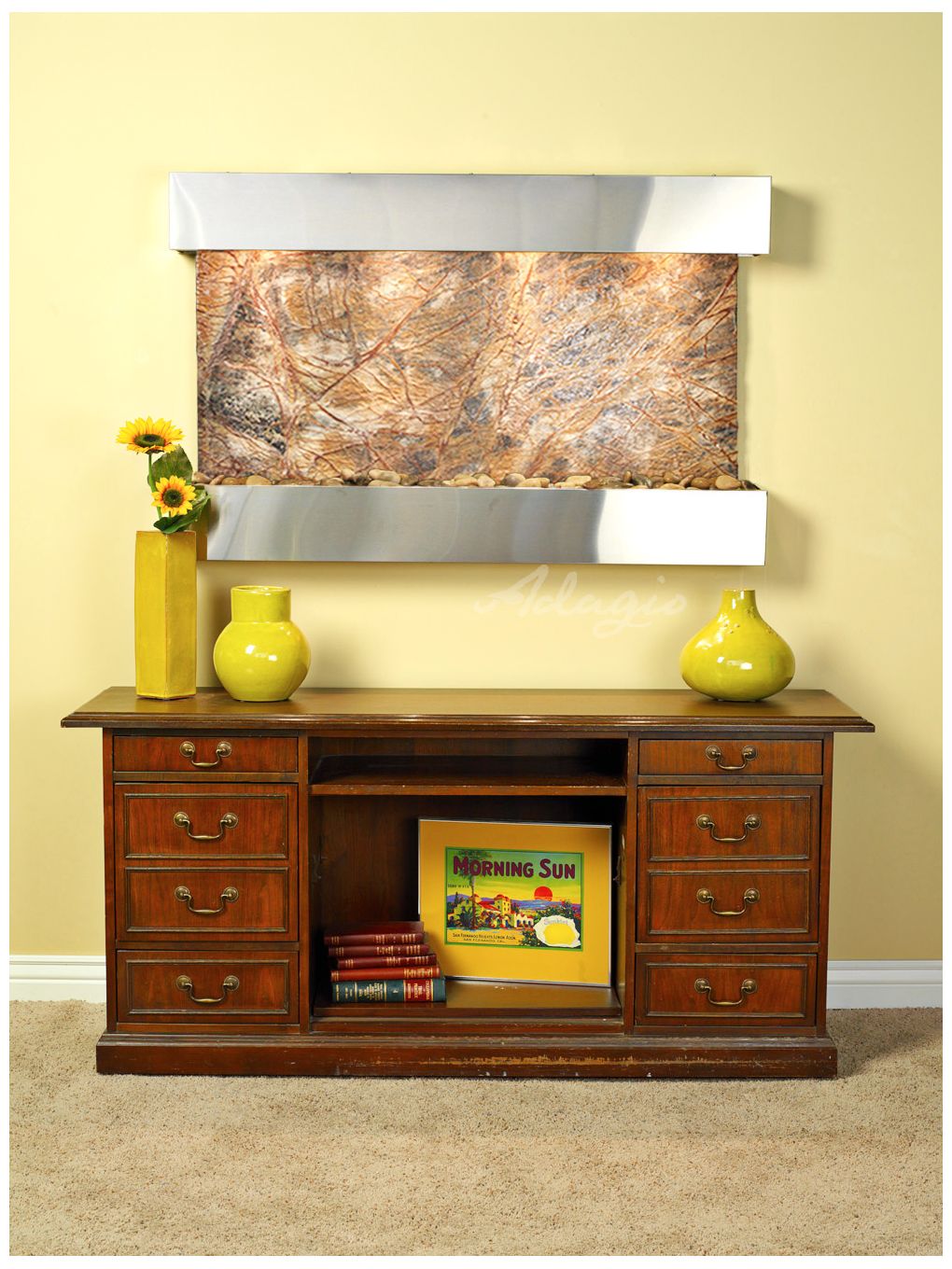 Sunrise Springs 35" High Brown Marble Indoor Steel Wall Fountain