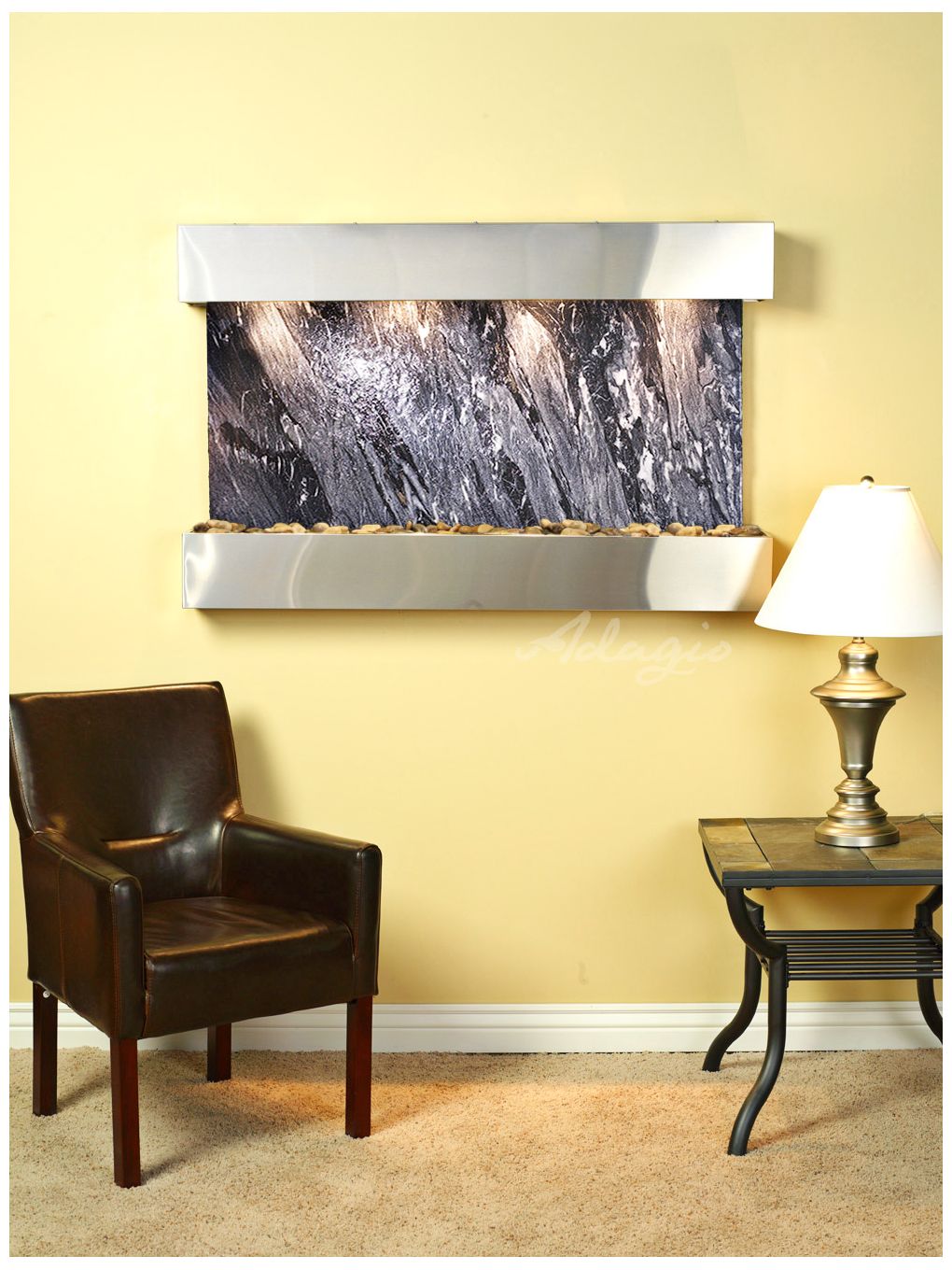 Sunrise Springs 35" High Black Marble Indoor Steel Wall Fountain