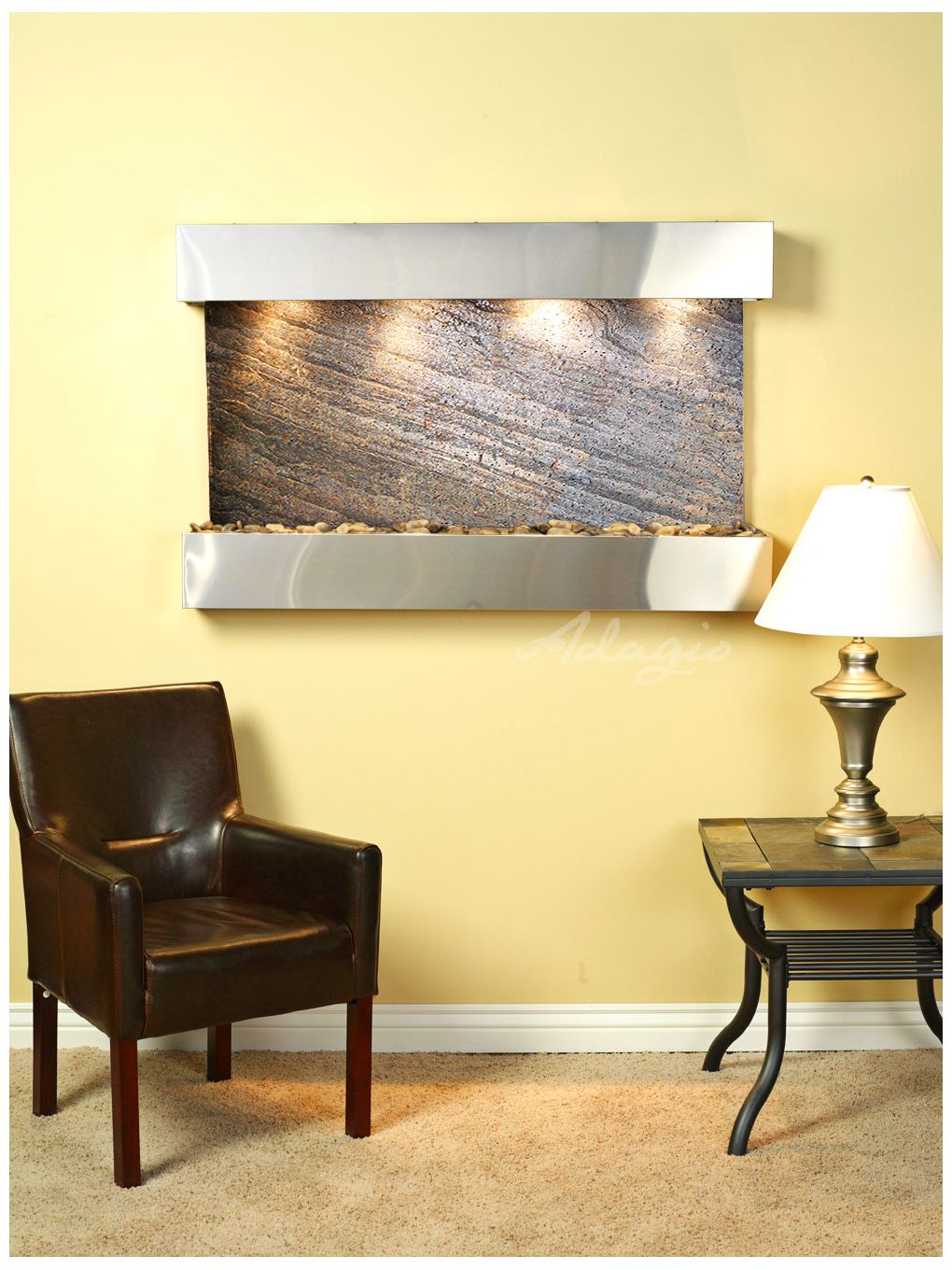 Sunrise Springs 35" High Green Stone Indoor Steel Wall Fountain