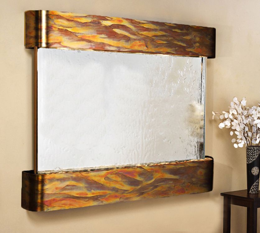 Teton Falls 61"W Rustic Silver Mirror Fountain-Round Edges