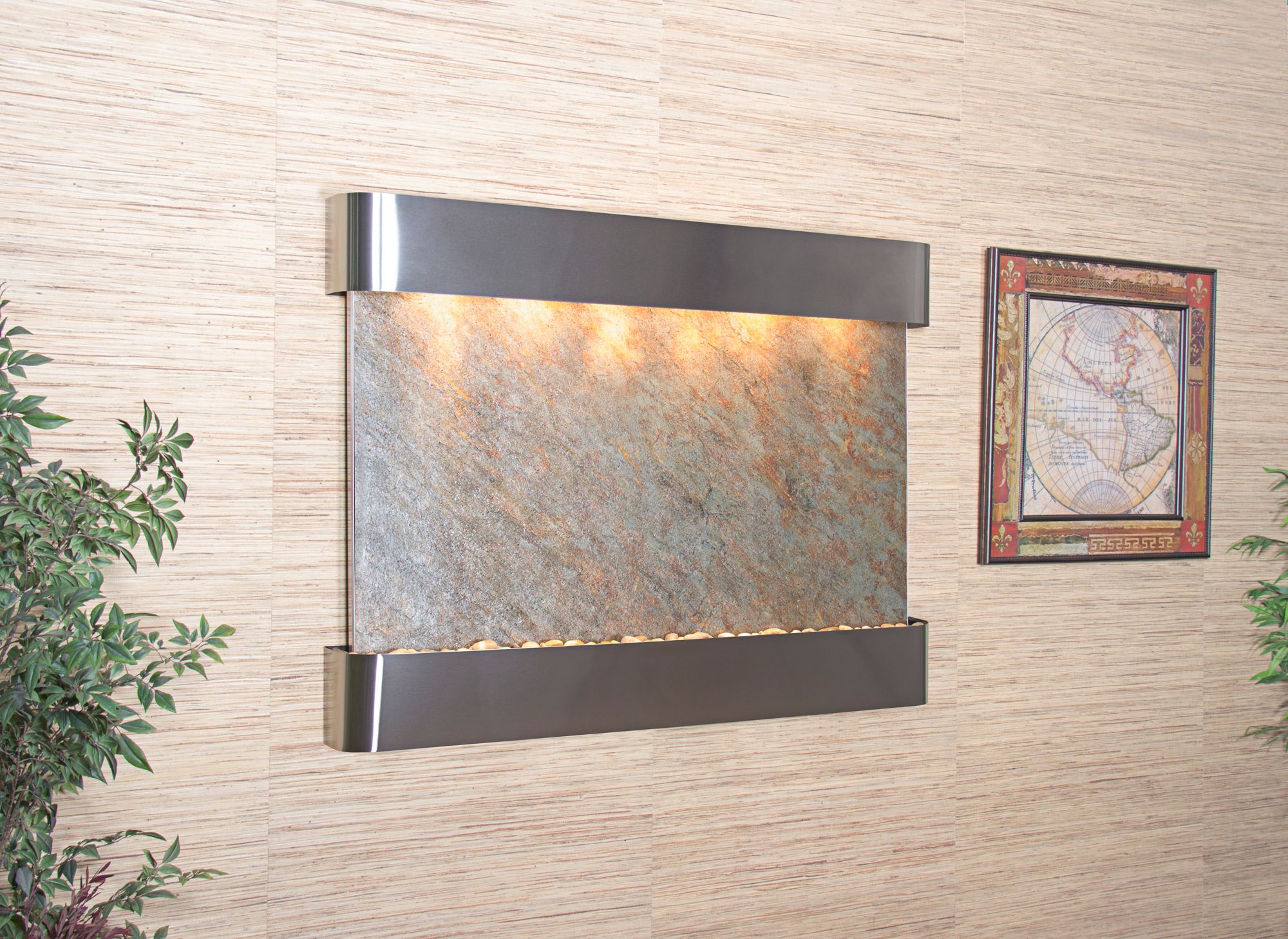 Teton Falls 45"H Steel Green Stone Fountain w/ Round Edges