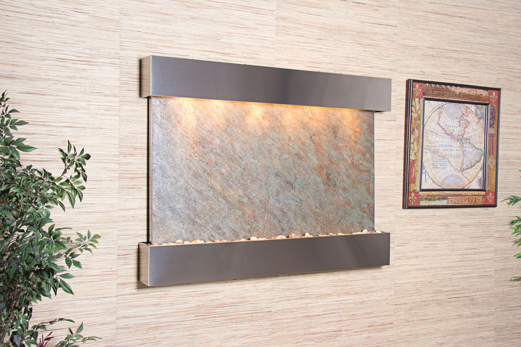 Teton Falls 45"H Steel Green Stone Fountain w/ Square Edges