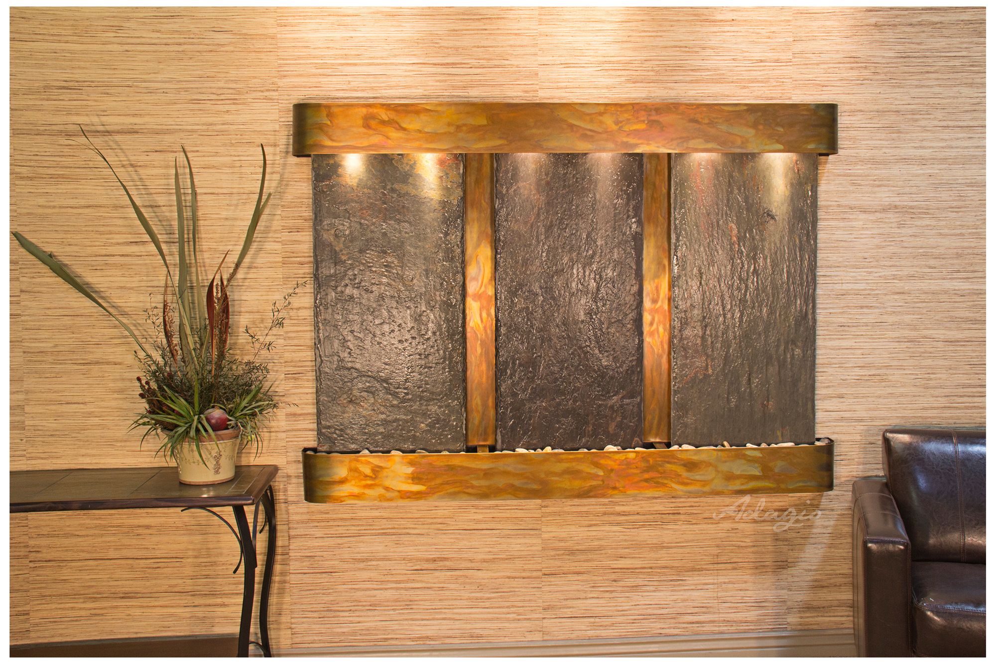 Olympus Falls 54"H Round Rustic Slate Indoor Wall Fountain