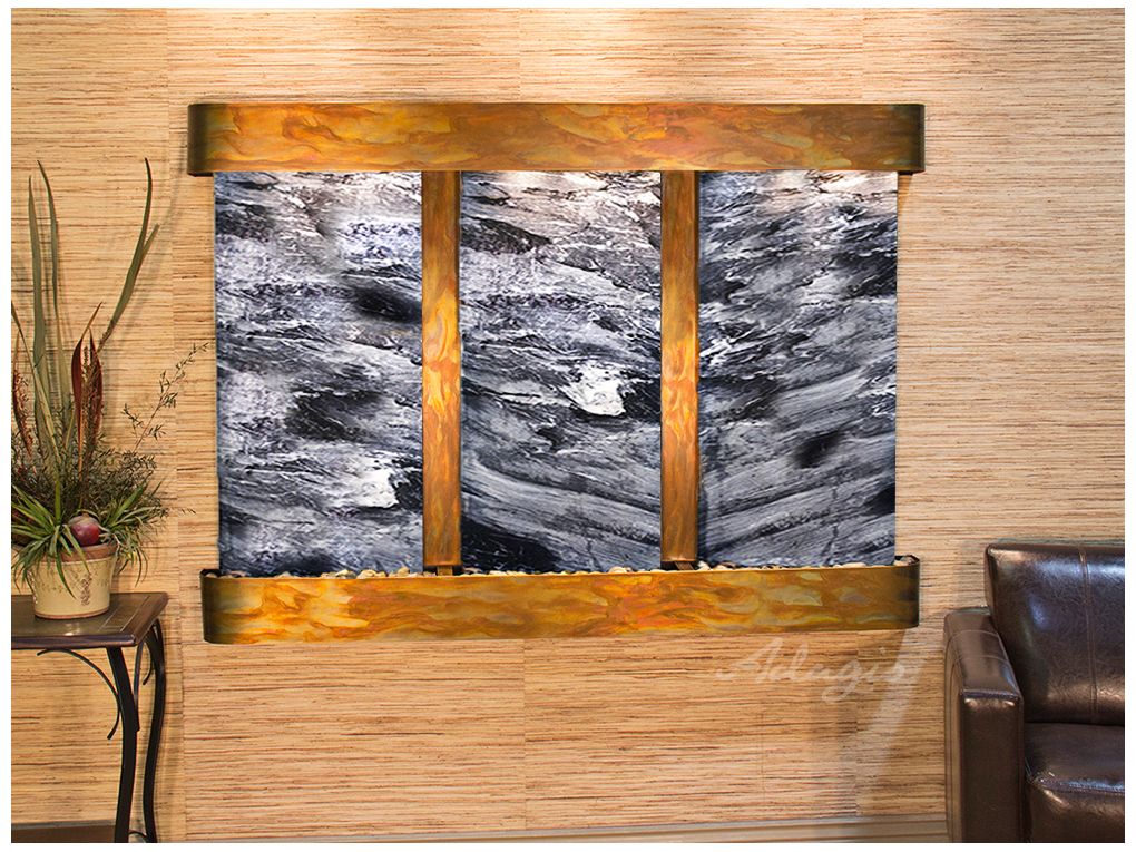 Olympus Falls 54"H Round Rustic Black Marble Indoor Fountain