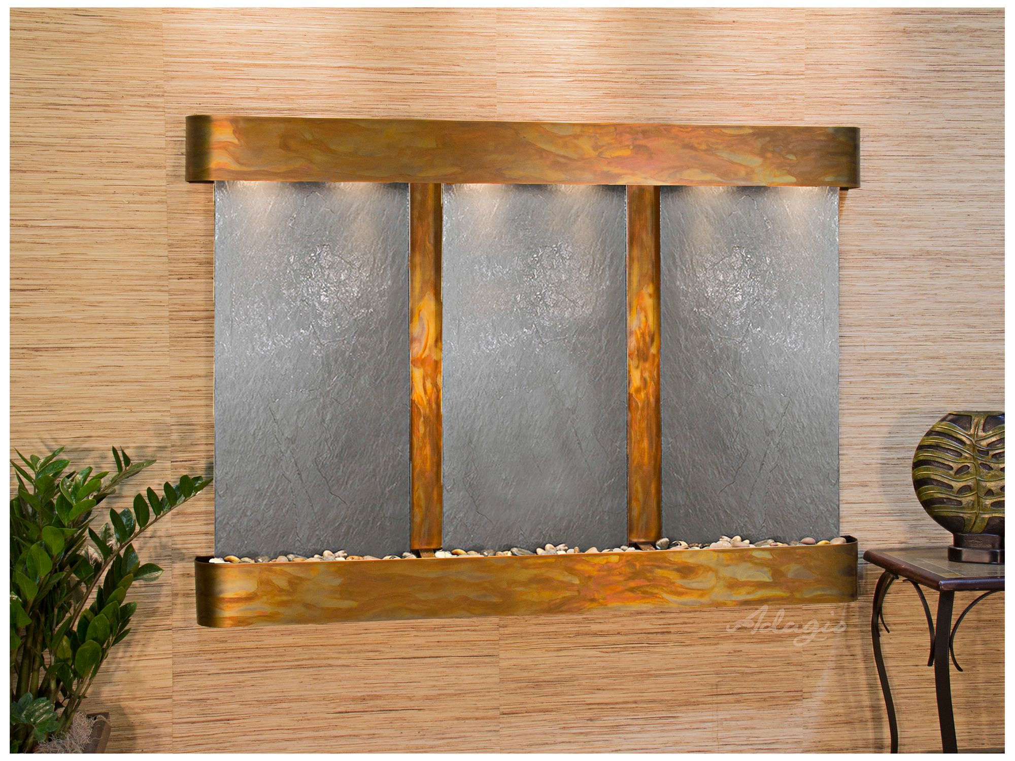 Olympus Falls 54"H Round Rustic Black Stone Indoor Fountain