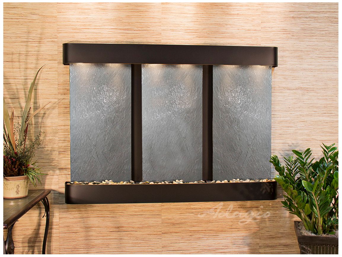 Olympus Falls 54"H Black Stone Round Indoor Copper Fountain