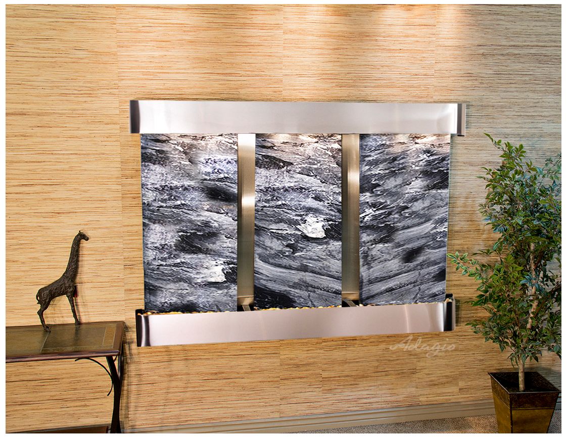 Olympus Falls 54"H Black Marble Round Indoor Wall Fountain