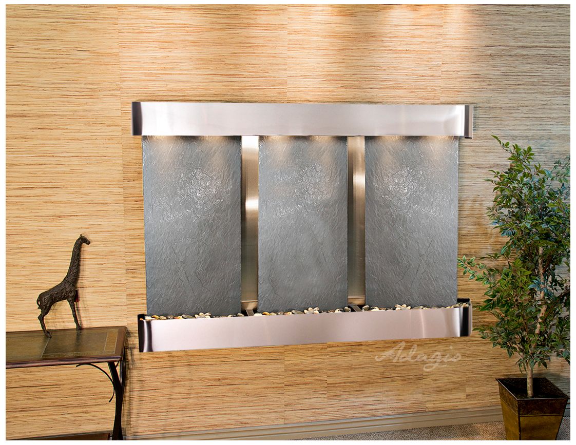 Olympus Falls 54"H Black Stone Round Indoor Wall Fountain