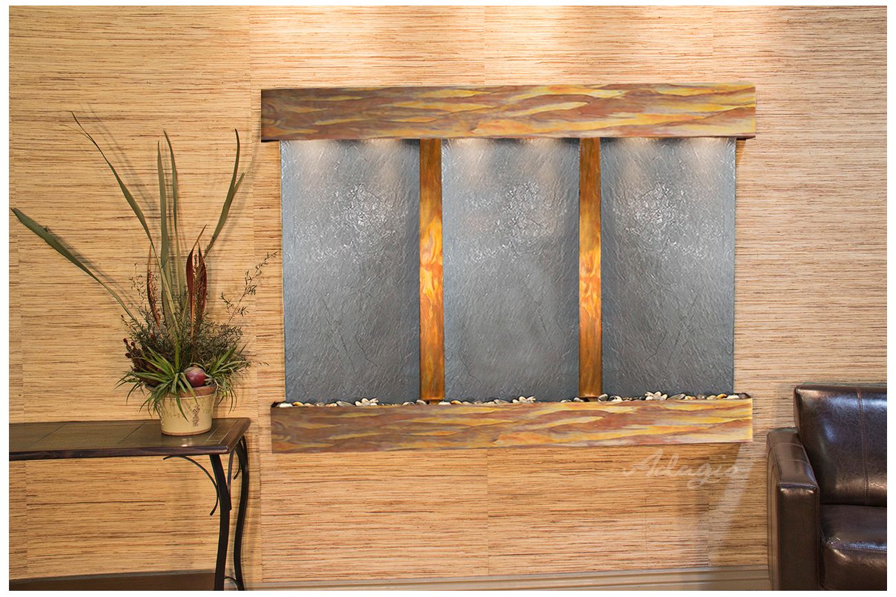 Olympus Falls 54"H Rustic Black Stone Indoor Wall Fountain